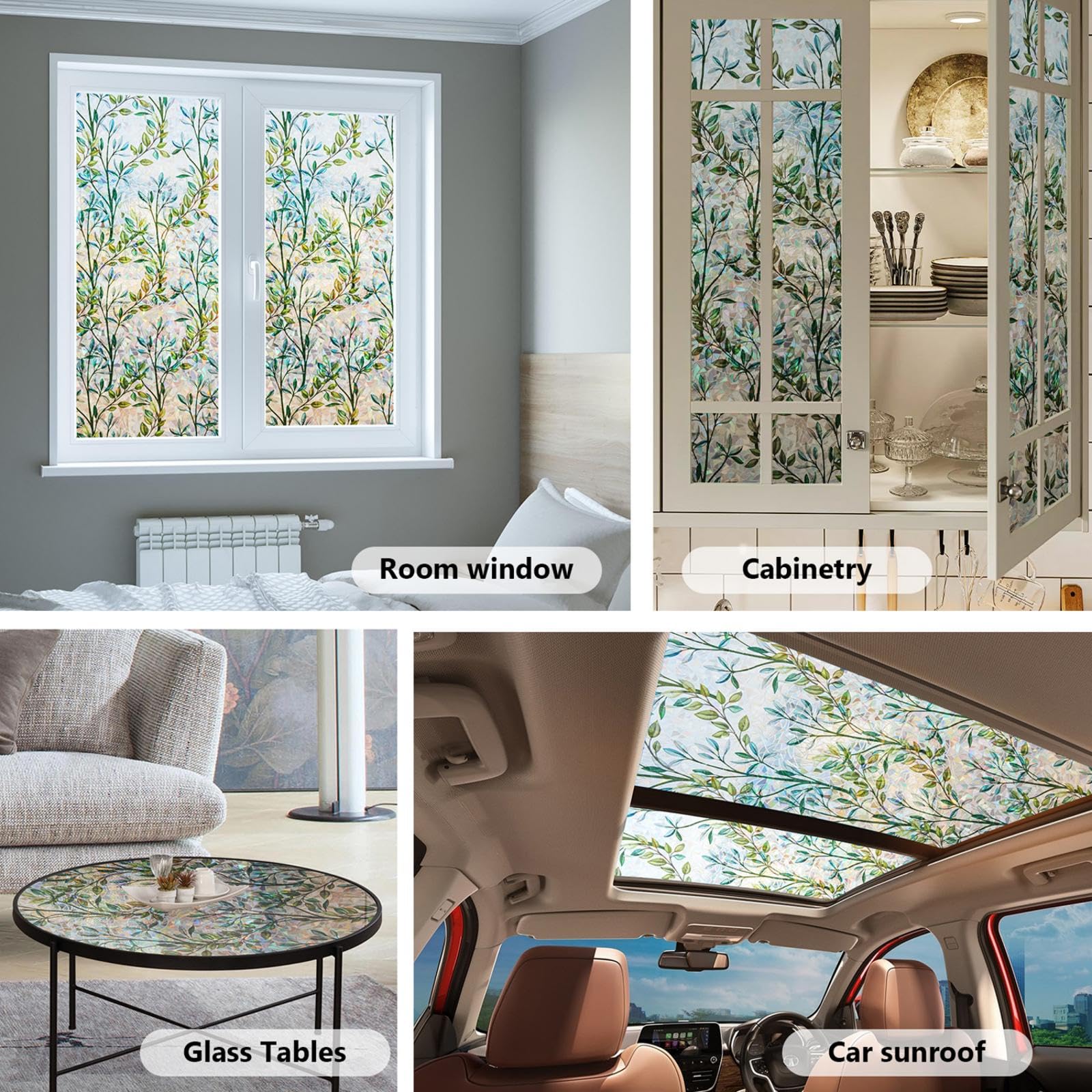 Finnez Window Privacy Film Window Film 3D No Glue Glass Sticker for Glass Door Home and Office Heat Control Anti UV 44.5 X 200cm (17.5" x 78.7")