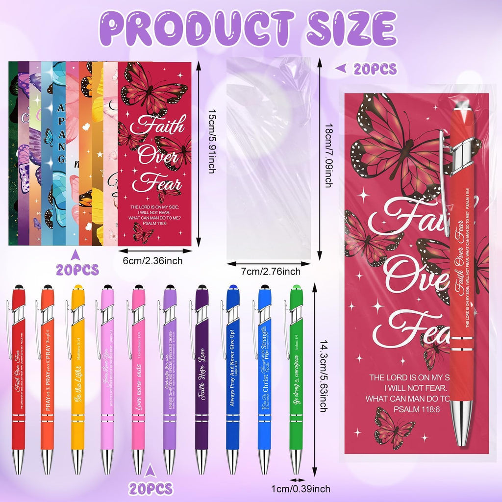 20 Sets Inspirational Bible Verse Pens Bulk Gifts Christian Pen with Butterfly Scripture Bookmarks Religious Favors Prayers Church Items Gift Black Ink Pen for Women Men Teacher Staff Office