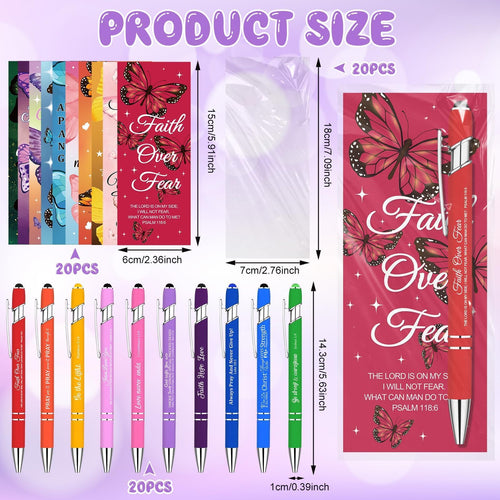 20 Sets Inspirational Bible Verse Pens Bulk Gifts Christian Pen with Butterfly Scripture Bookmarks Religious Favors Prayers Church Items Gift Black Ink Pen for Women Men Teacher Staff Office