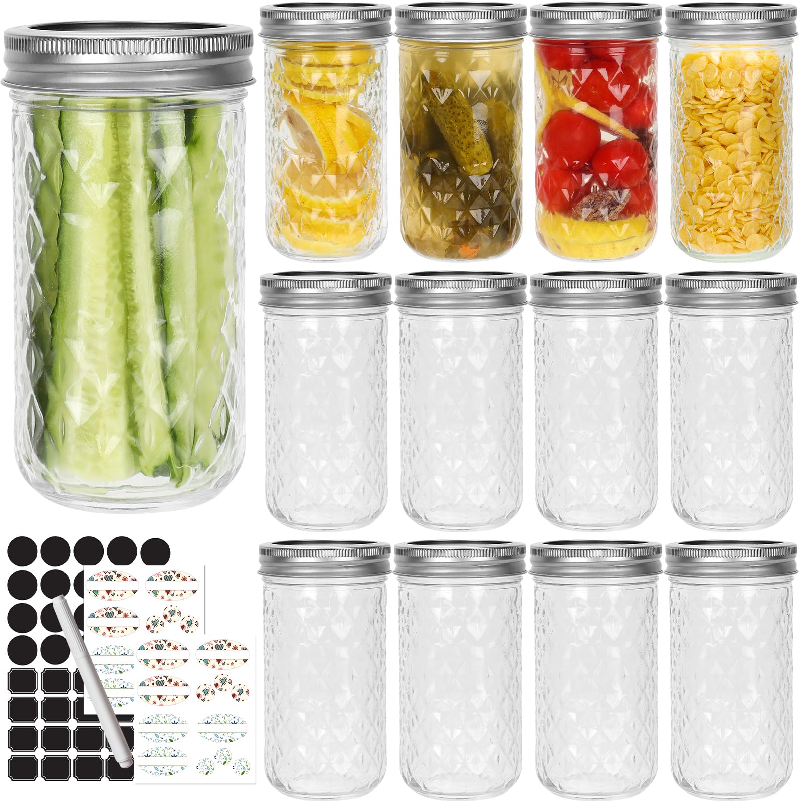 12 oz Regular Mouth Mason Jars with Airtight Lids and Bands,12 Pack Glass Canning Jars for Pickling,Fermenting, 350ml Preserving Jars for Jam,Honey,Fruits Storage