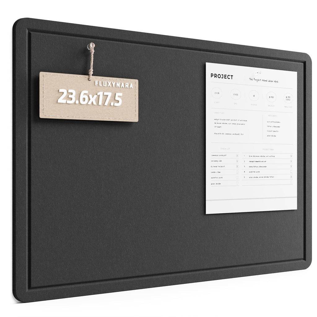 Fluxynara Bulletin Board, 23.6" x 17.5" Cork Board Alternative with 12 Safe Removable Adhesive Tabs, Foldable Felt Pin Board for Home Office, Classroom, Bedroom,Entryway for Walls— Black
