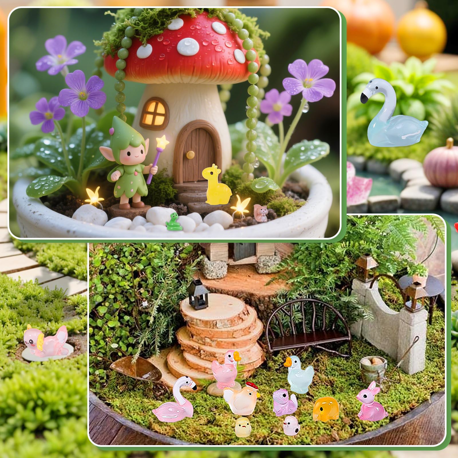 160PCS Luminous Mini Resin Animals Tiny Resin Animals Fairy Garden Accessories Glow in The Dark Mini Figurines for Micro Landscape Aquarium Dollhouse Home Decor