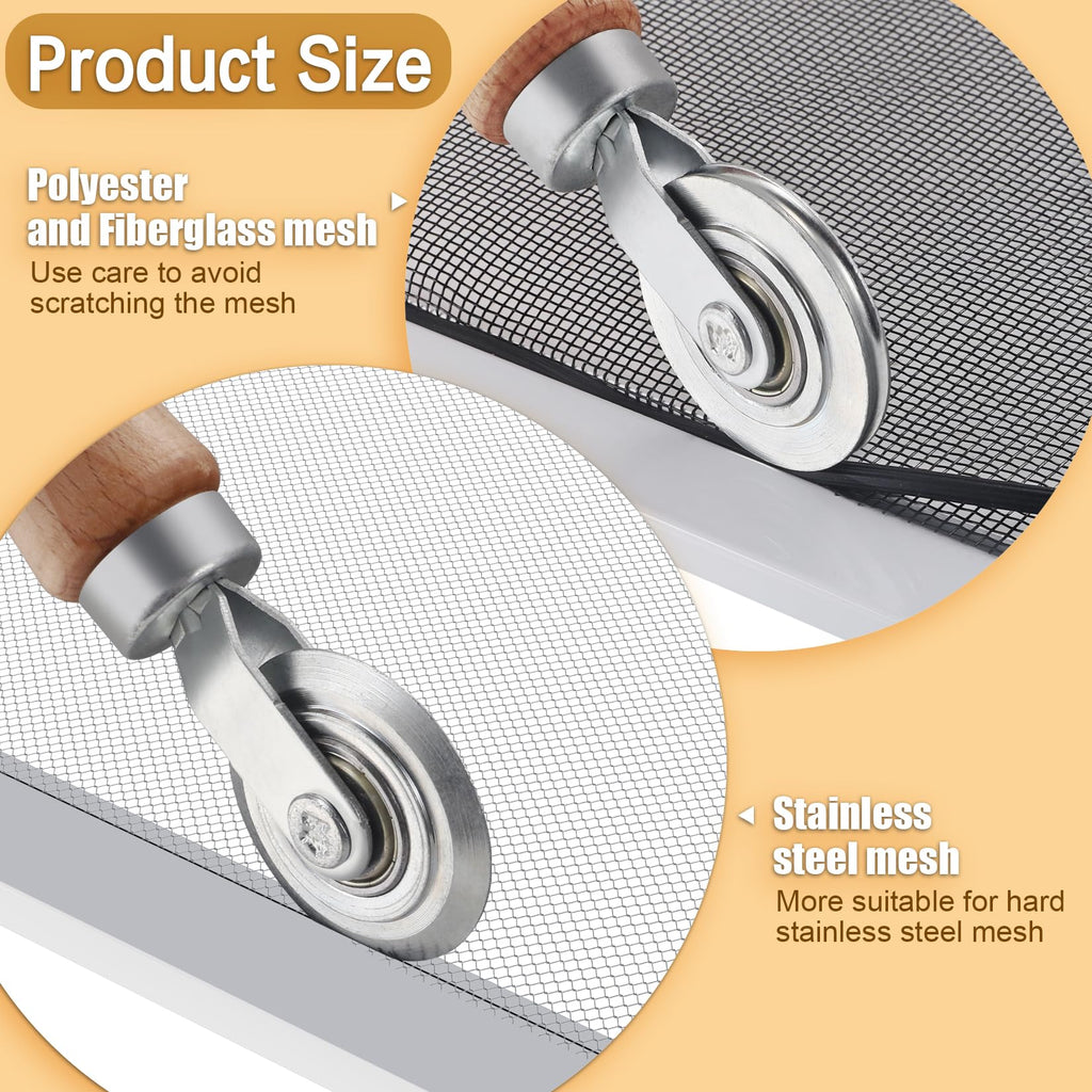 FLYZZZ Screen Door Repair Kit & Window Screen Replacement - 47.2x118inch Fiberglass Mesh with Ergonomic Wooden Roller Tool, 0.14inch Diameter Spline & Measuring Tape (Moustiquaire Rouleau)