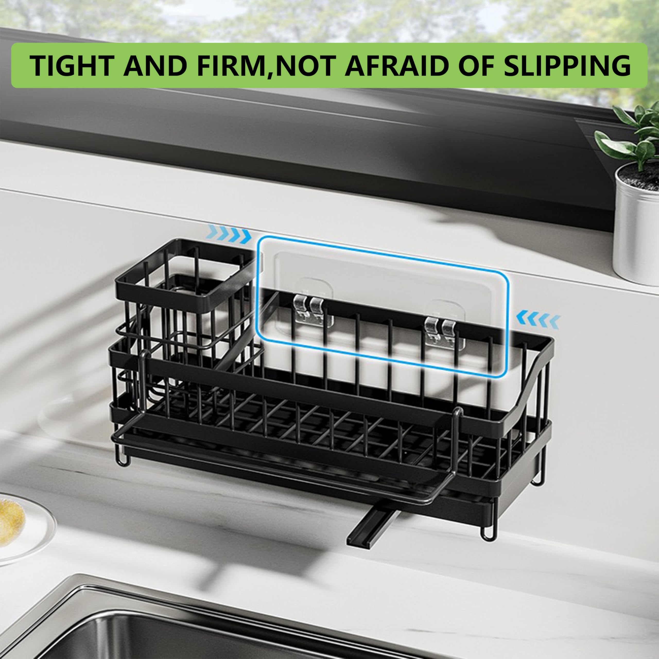 Kitchen Sink Caddy Organizer-Sponge Holder for Kitchen Sink with Brush Holder,Kitchen Organizer Countertop Rustproof, Multi-functional Soap Dispenser,Bath Organizers and Storage Accessories