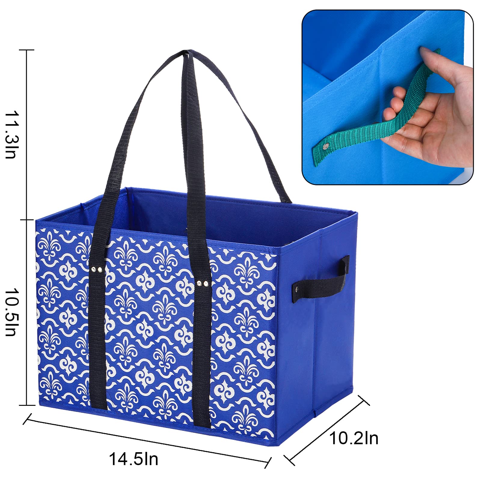 WUWEOT 4 Pack Reusable Grocery Bags, Large Shopping Box Tote, Foldable Washable Storage Bins with Reinforced Bottom Heavy Duty Handles for Fruit Vegetable Clothes Toys and Picnic