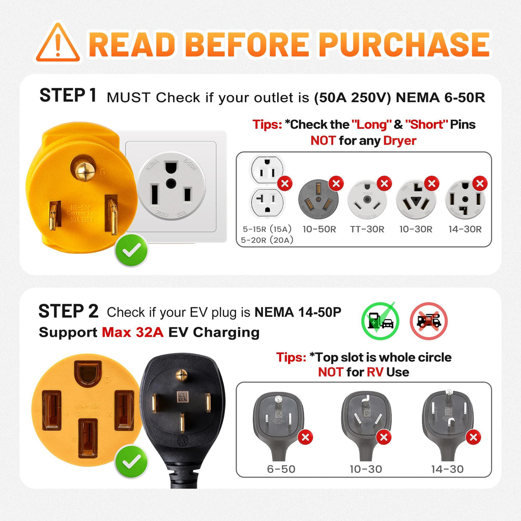 MECMO NEMA 6-50P to 14-50R EV Charger Adapter, 240V 50 Amp 3 Prong Welder Plug to 4 Prong EV Charging Connector, Portable Compact Adaptor Converts Welding Machine Inlet to 4-Prong 50A