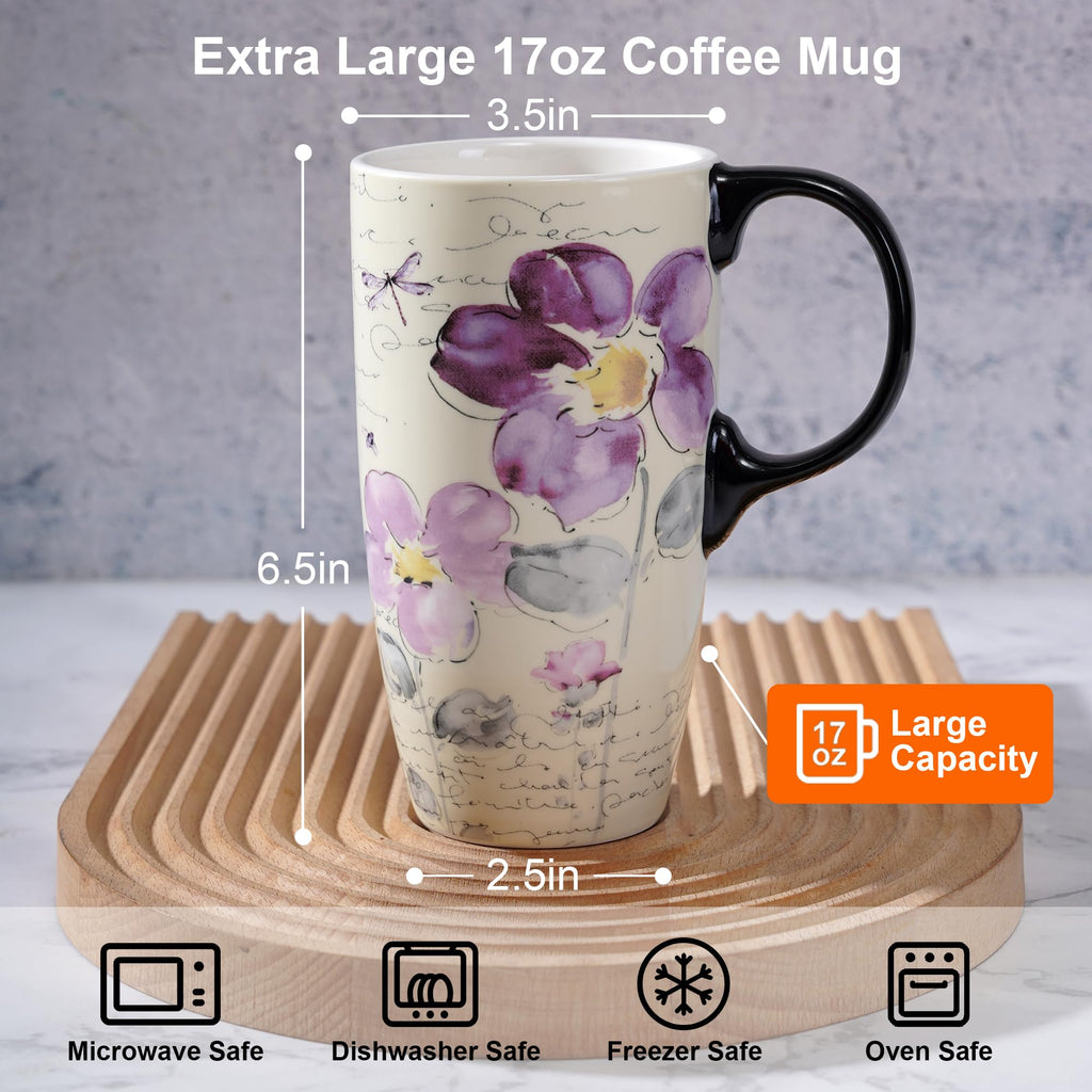 Tall Ceramic Travel Mug Coffee Cups Sealed Lid with Color Box 17 oz.