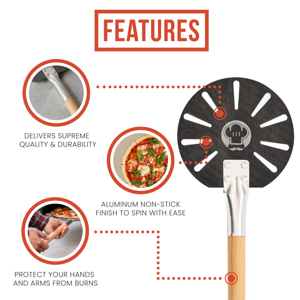 Chef Pomodoro Mini Aluminum Pizza Turning Peel with Wood Handle for Easy Storage, Metal Pizza Peel, Gourmet Luxury Pizza Paddle for Baking Homemade Pizza Bread - Pizza Oven Accessories (7-Inch)