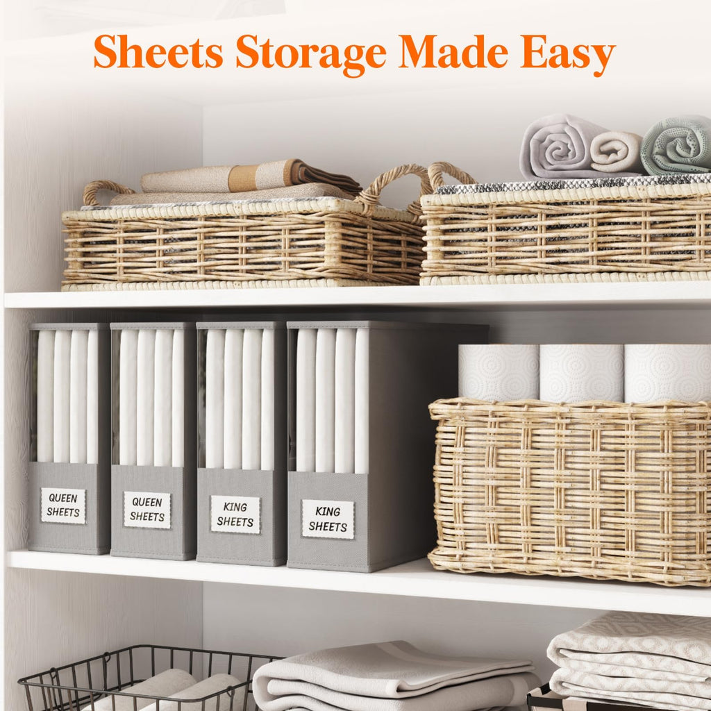 Lifewit 4 Pack Bedding Organizer, Foldable Storage Box Bins, Fabric Closet Organizer, Bed Sheets Storage and Organizers with Lids, Large Clear Window and Label, for Duvet Cover Set, Blankets, Clothes