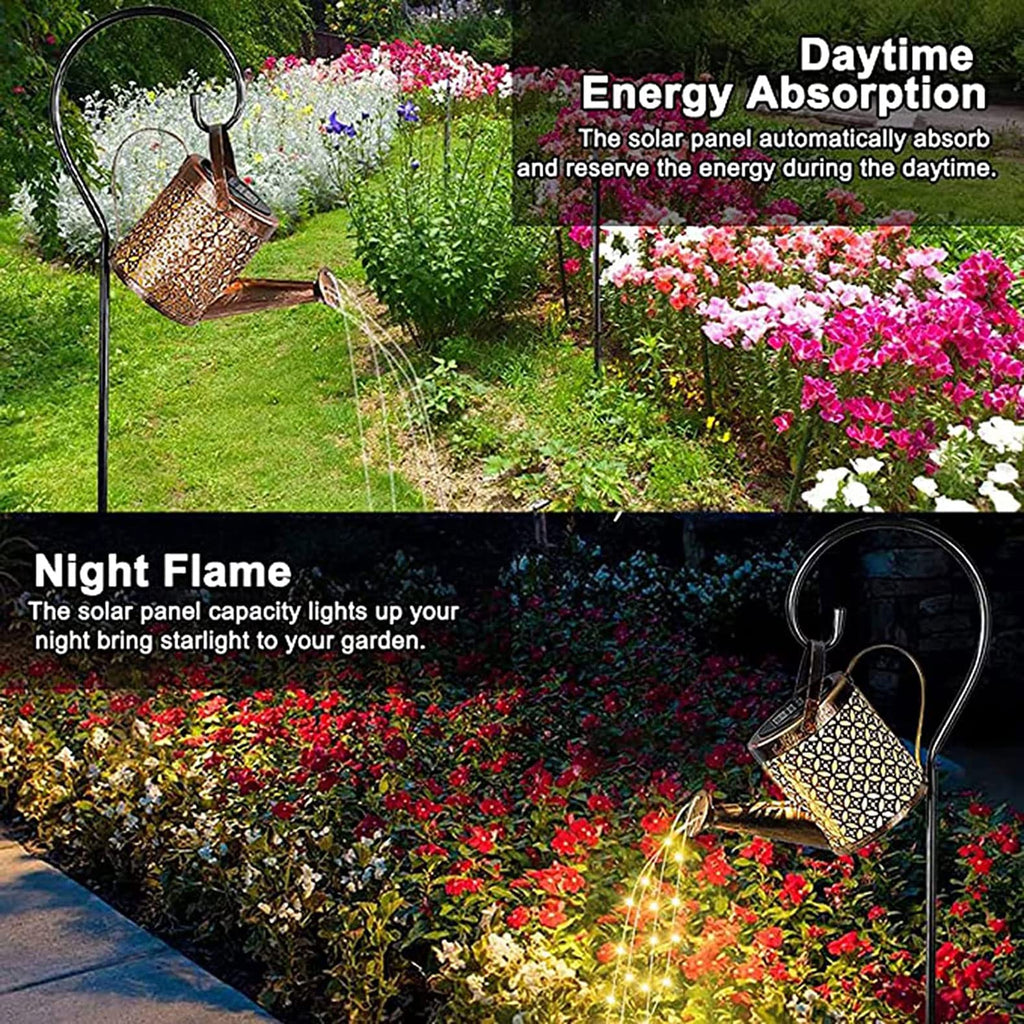 Solar Watering Can Light and Lantern - Hanging Waterproof Outdoor Shower Garden Light for Pathway, Yard, Lawn, Patio, Landscape Decor (With Bracket)