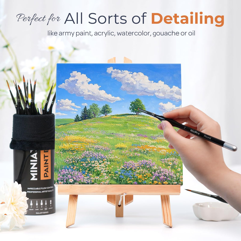 Nicpro 16 PCS Small Detail Paint Brush Set, Professional Miniature Painting Kit Fine Detail Brushes for Watercolor Oil Acrylic, Craft, Models, Rock Painting, Paint by Number- Come with Holder & Bag