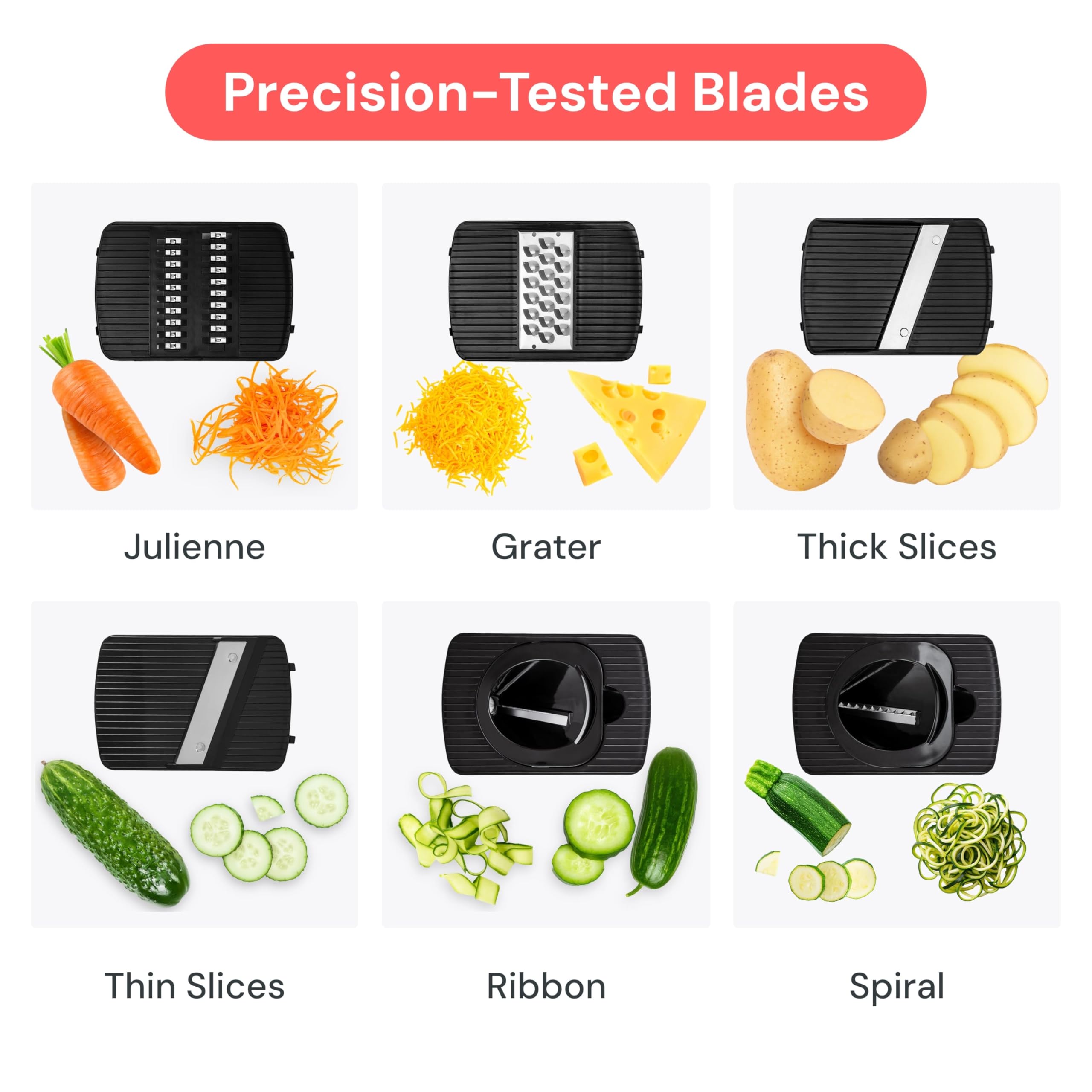 Fullstar Mandoline Slicer for Kitchen - Vegetable Slicer Spiralizer & Julienne Cutter for Veggie Cucumber Onion Potato Carrot - Cheese Grater - Kitchen Essentials Tools & Gadgets (PRO 6-in-1, White)
