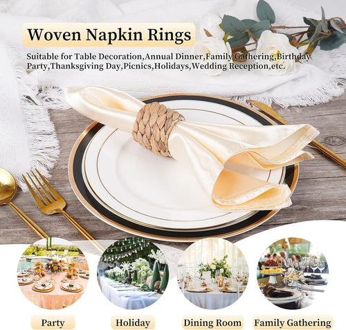 12 pcs Woven Napkin Rings， Napkin Rings Table Decor Handmade by Natural Water Hyacinth， Fall Farmhouse Napkin Rings for Christmas, Wedding Table Decoration