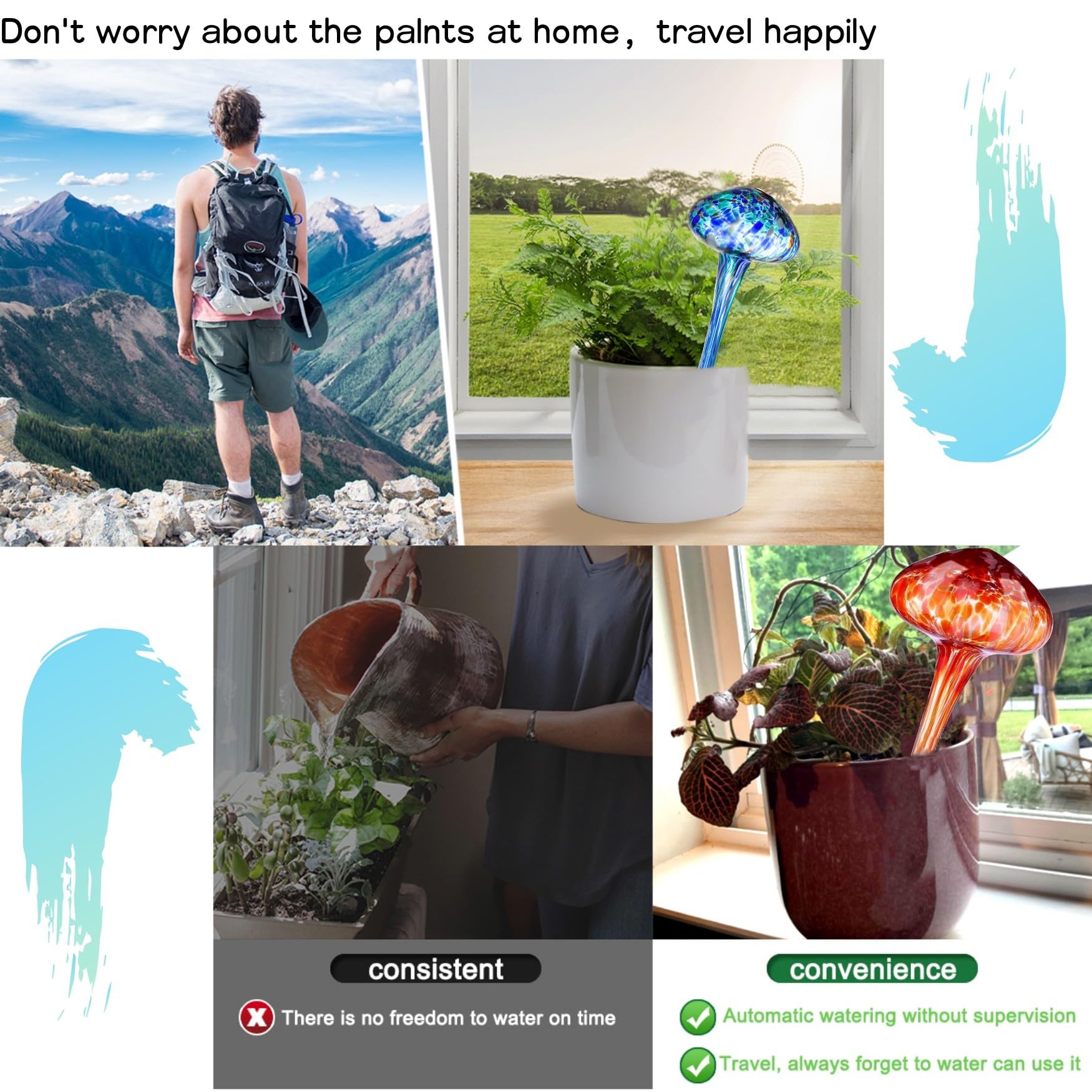 Guwealthy Plant Watering Globes 4 Pcs - Plant Water Devices,Self Watering Planter Insert (170ml)