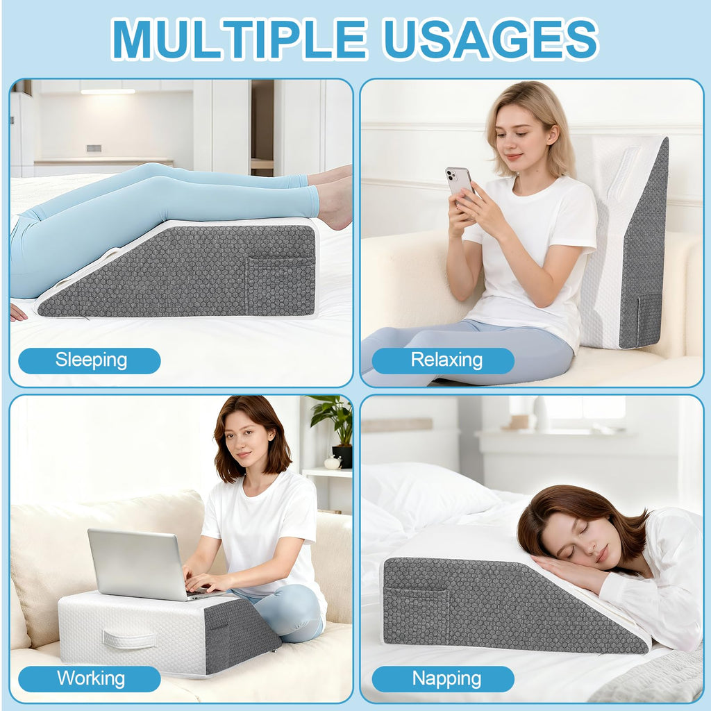 Ceecysaa Leg Elevation Pillow for Bed,20cm Height High-Density Foam Wedge Pillow Leg Rest Elevating,Wedge Pillow for Legs and Sleeping, Flat Top Leg Wedge,Knee Pillow