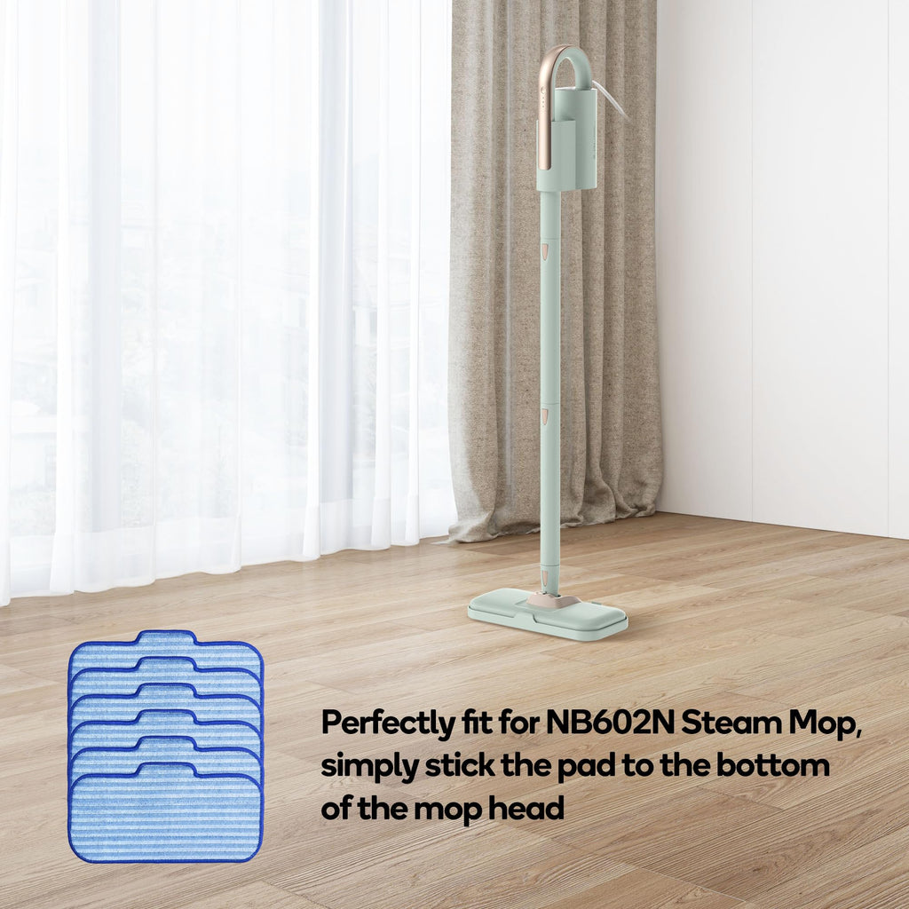 Newbealer 6 PCS Replacement Microfiber Pads for Steam Mops (NB603C NB602N) - Durable, Washable, and Reusable for Hardwood, Laminate, Tile, and Ceramic Flooring, Blue-White
