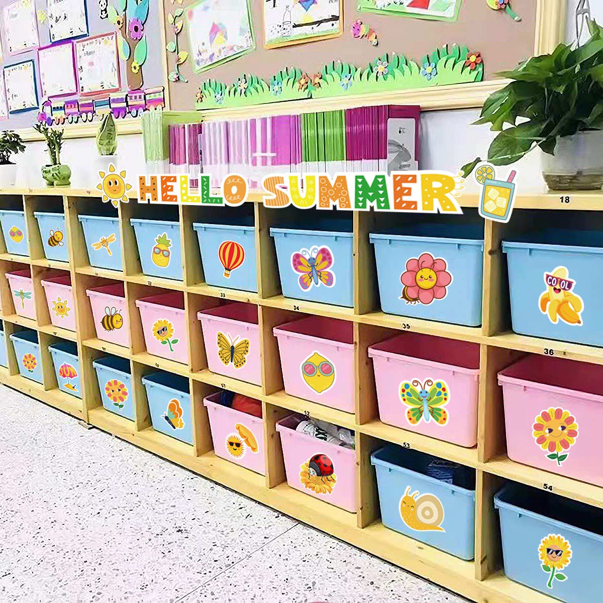 48Pcs Hello Summer Cut-Outs Summer Flower Cut Outs with 90Pcs Glue Points Colorful Paper Patterned Cut-Outs Bulletin Board Decoration for School Classroom Game Party Supplies