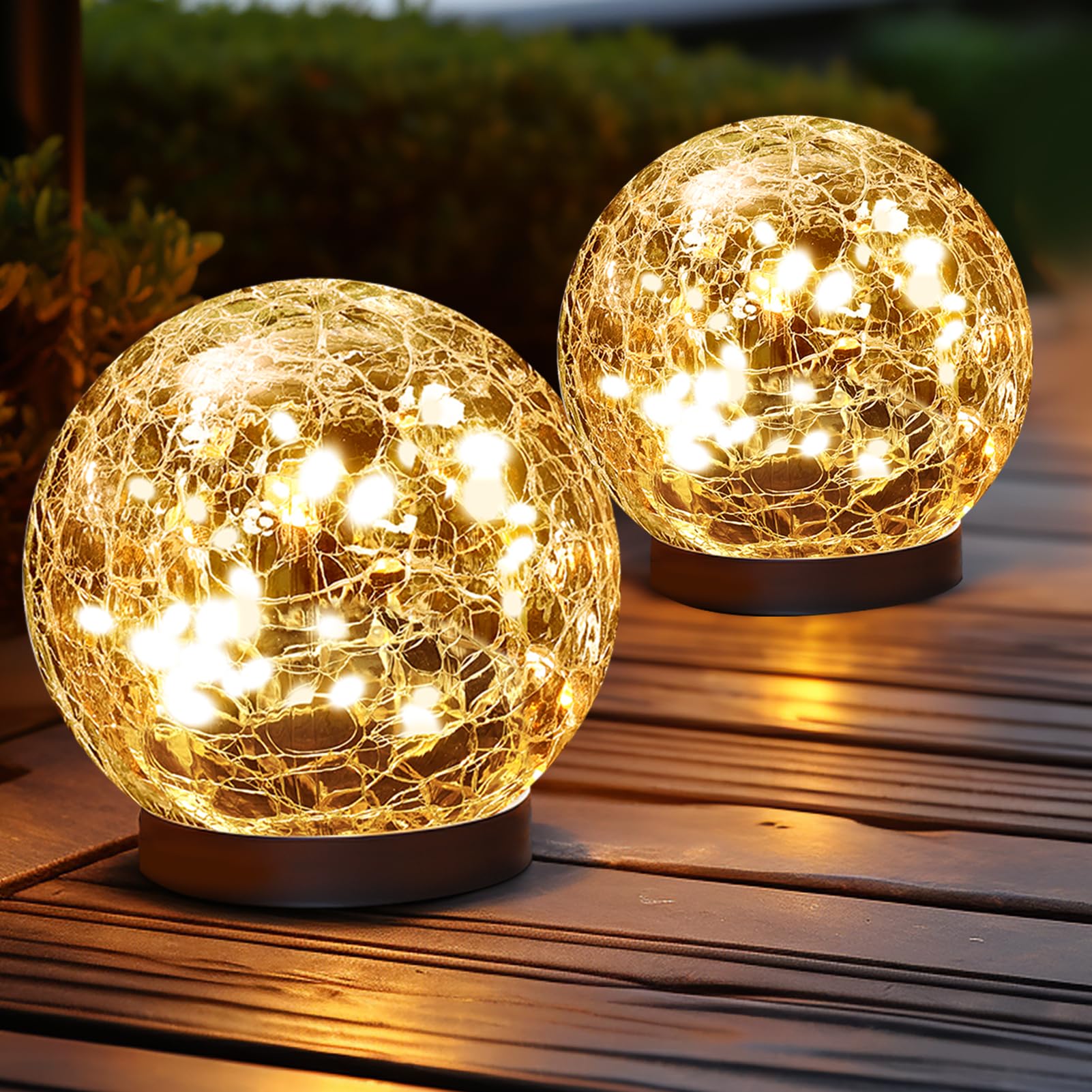 JKIMK Solar Globe Lights Outdoor Waterproof-Solar Balls Garden-Cracked Glass Ball Solar Lights Outdoor-Solar Orbs Outside-Outdoor Decorations Patio & Yard Lawn Backyard Decor