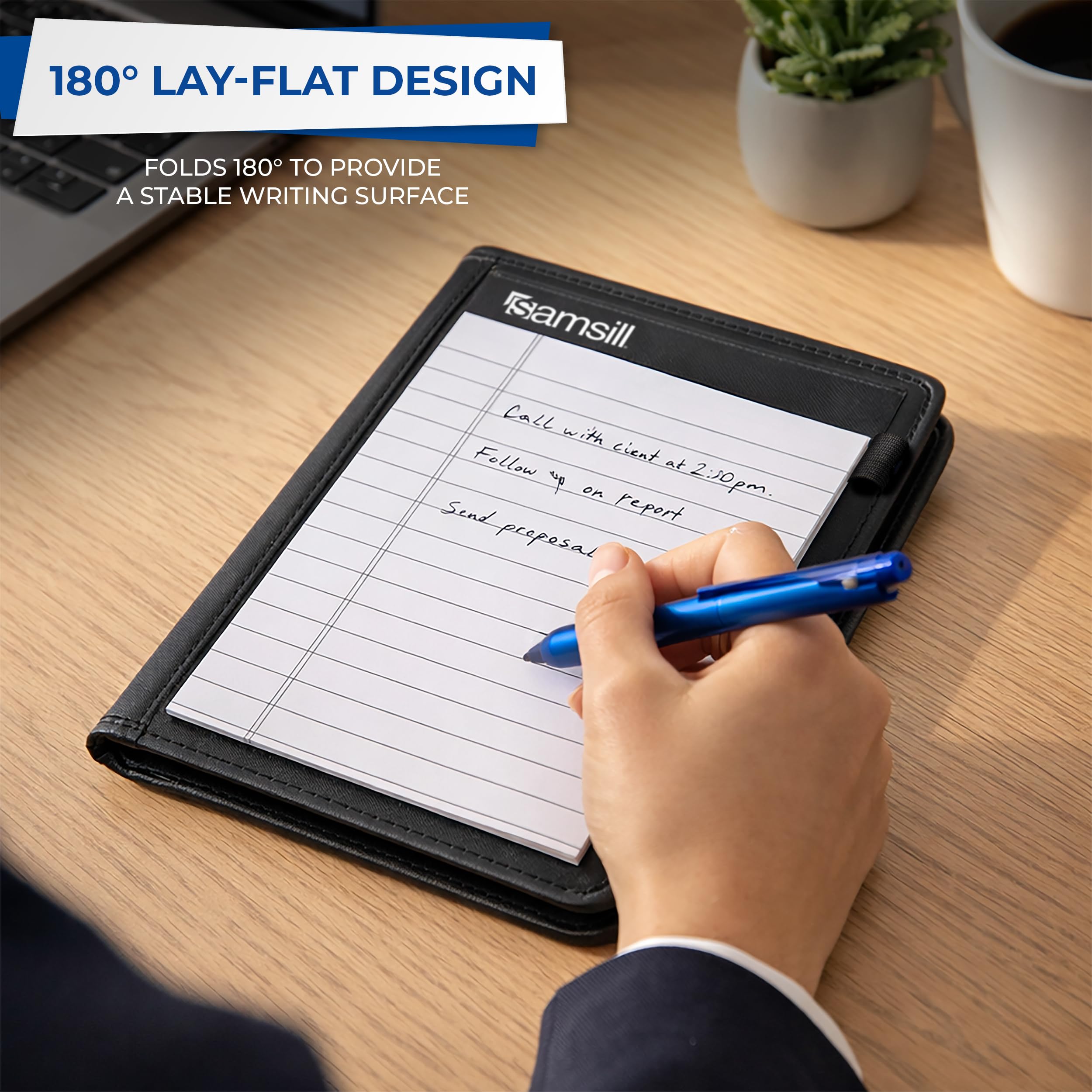 Samsill Mini Professional Padfolio, Business Portfolio, Black, Includes 5x8 Writing Pad