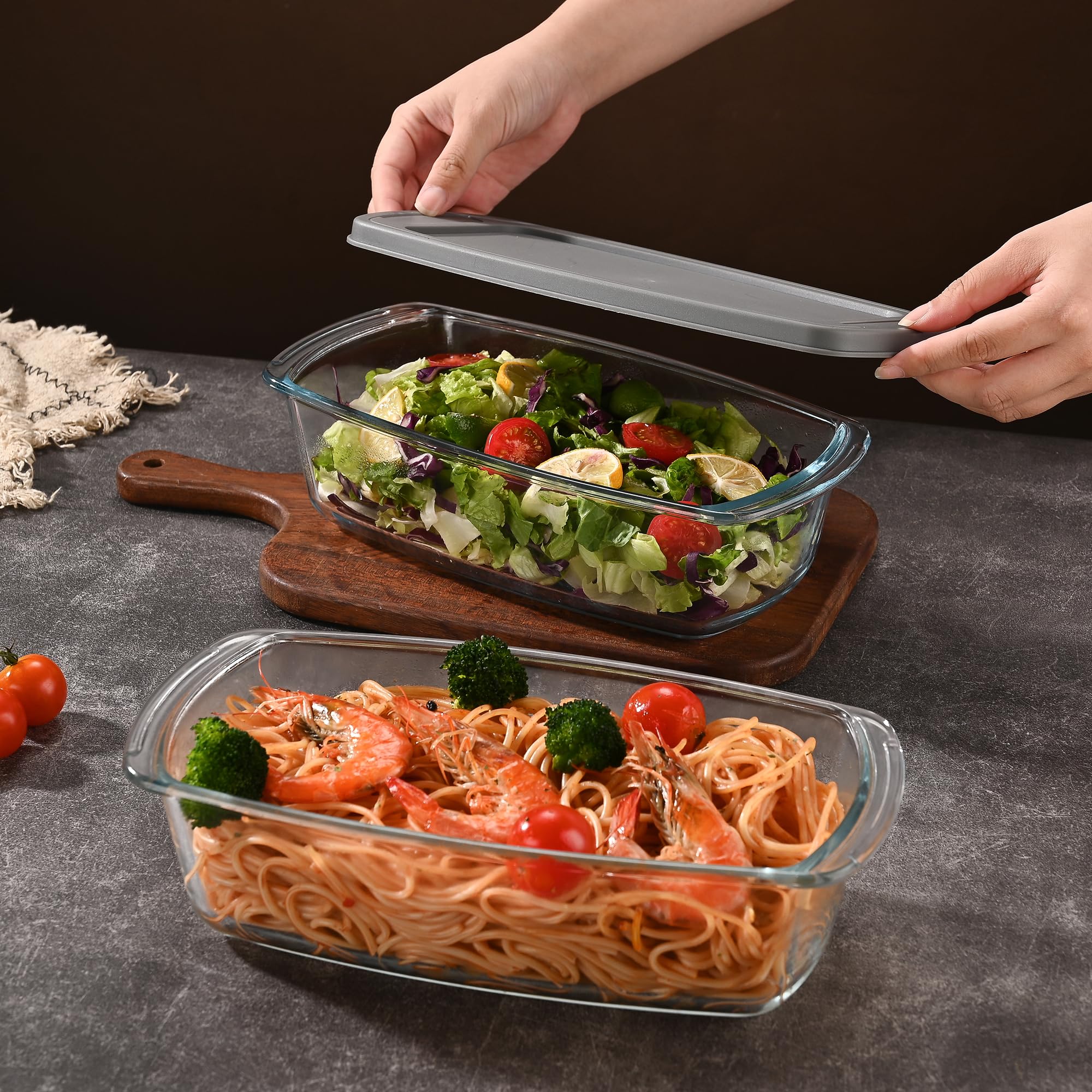 Fox Run Glass Loaf Pans with Lids, Set of 2 Storage and Baking Dishes, 5.75" x 11" x 2.9"