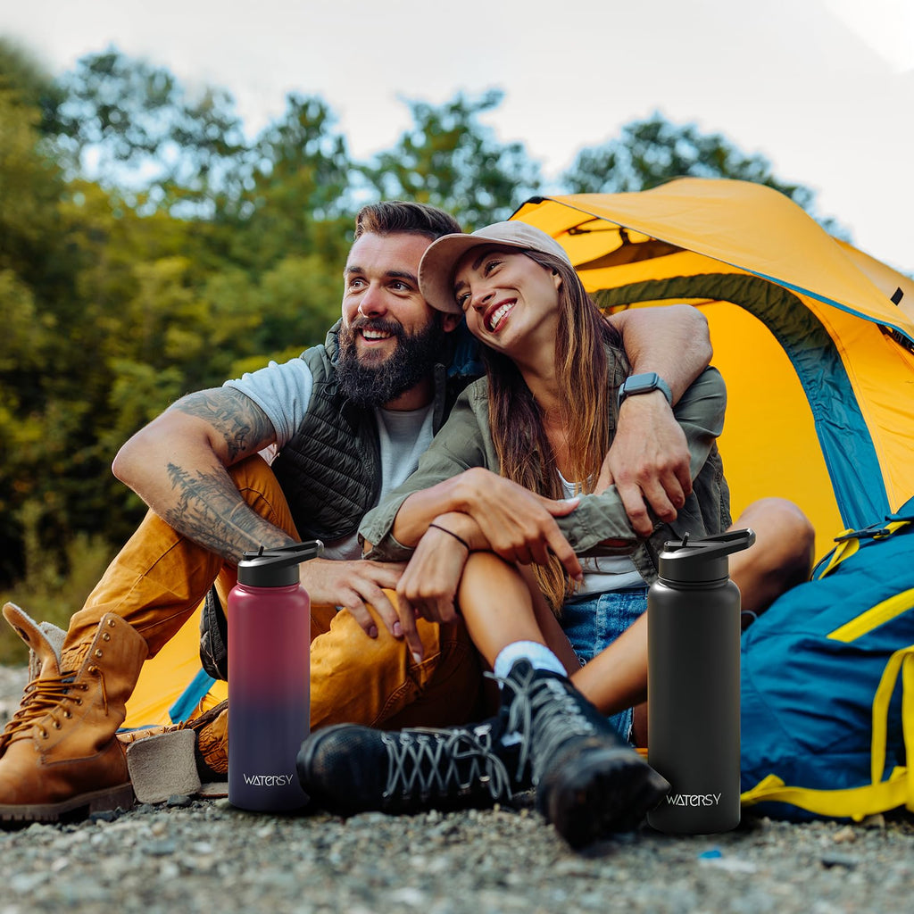 40oz Insulated Water Bottle (Cold for 48 Hrs),BPA Free&Leak Proof,Stainless Steel Water Flask,Water Jug with Straw Spout Lids for Gym,Hiking,Travel,Black