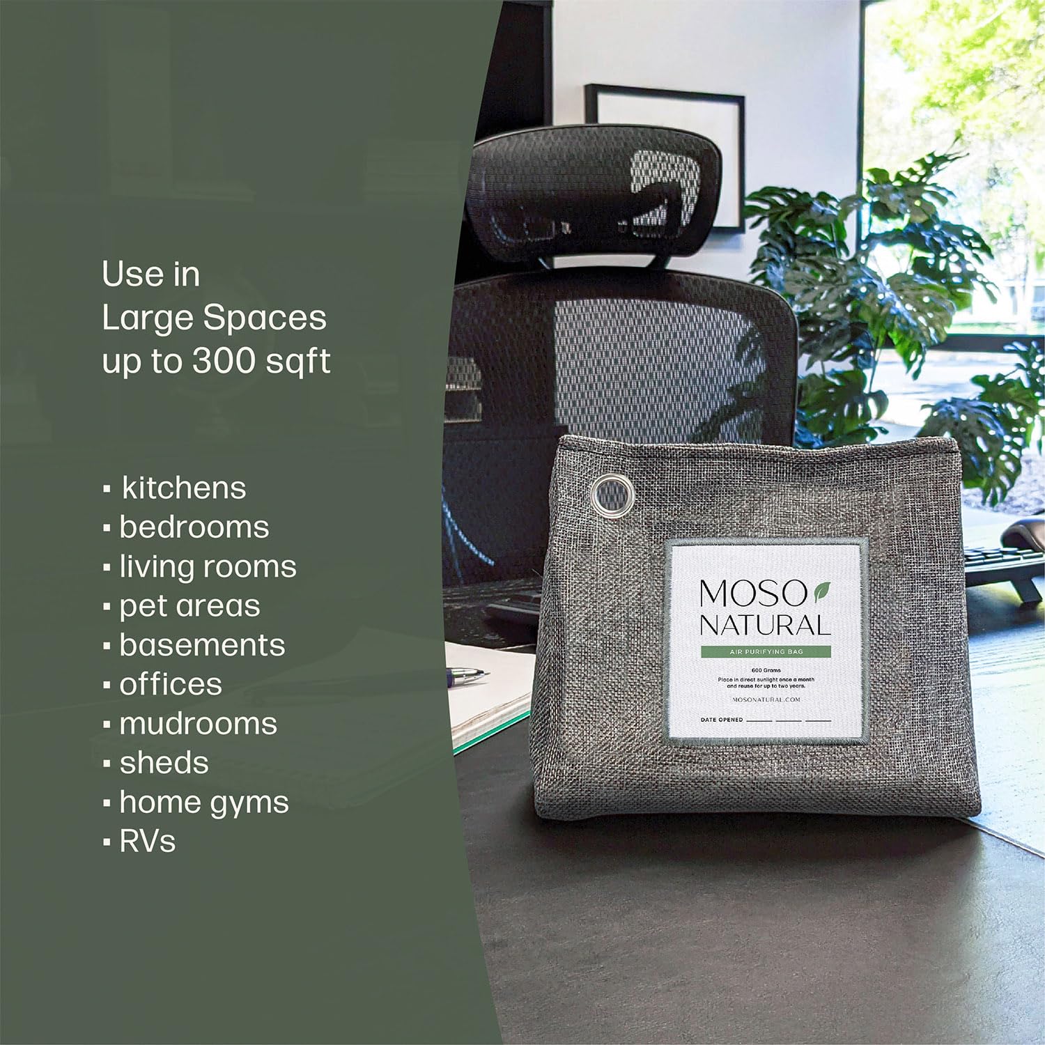 Moso Natural Air Purifying Bag 600g (21oz) Premium Bamboo Charcoal Odor Absorber | Pet Odor Eliminator for Home | Room Deodorizer for Large Spaces, Bedroom, Kitchen, Basement | Unscented Charcoal Bags