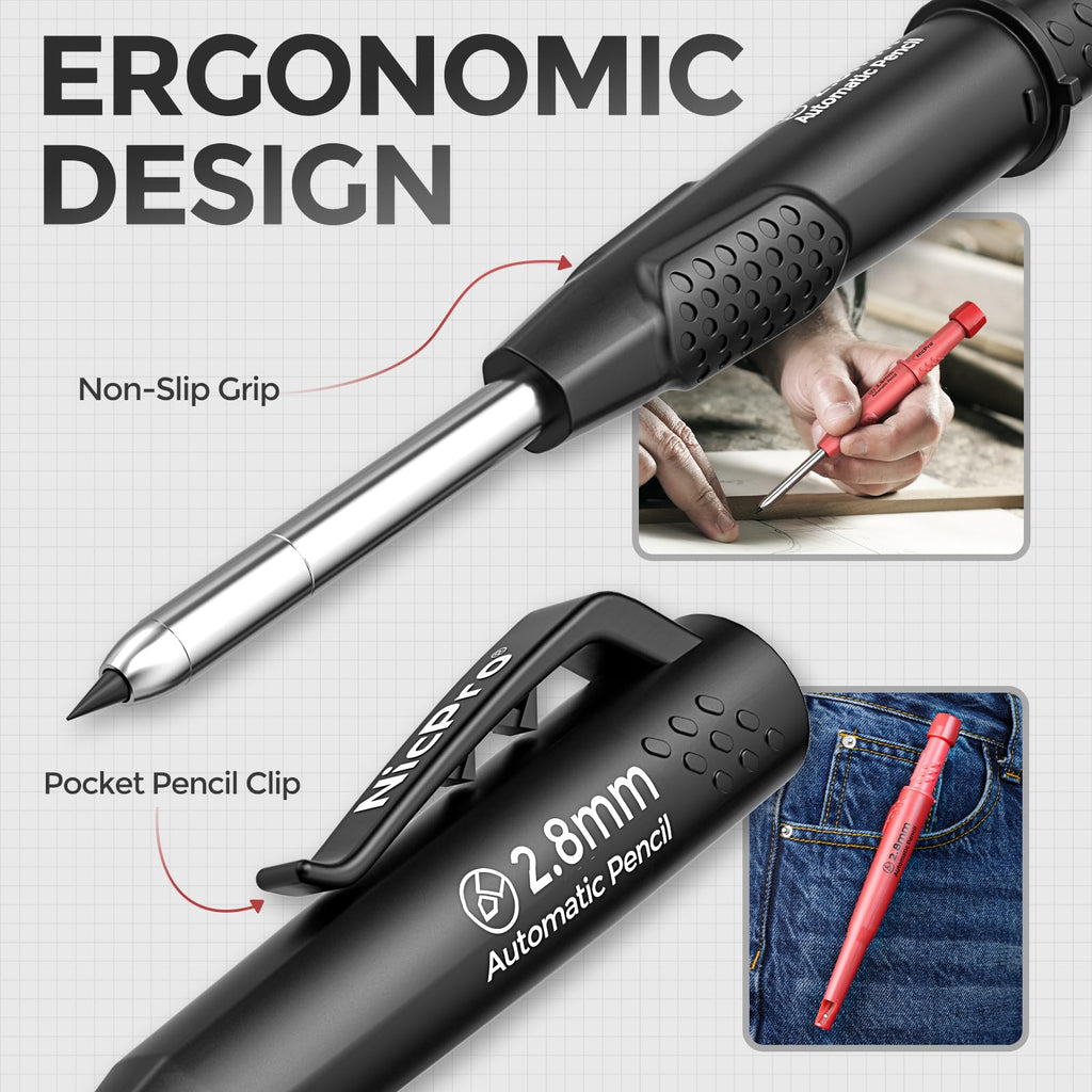 Nicpro CP3000 3 Pack Carpenter Pencil with Sharpener, Mechanical Carpenter Pencils with 57 Refills, Construction Pencil Heavy Duty Woodworking Pencils for Architect Marking (Red, Black, Yellow)