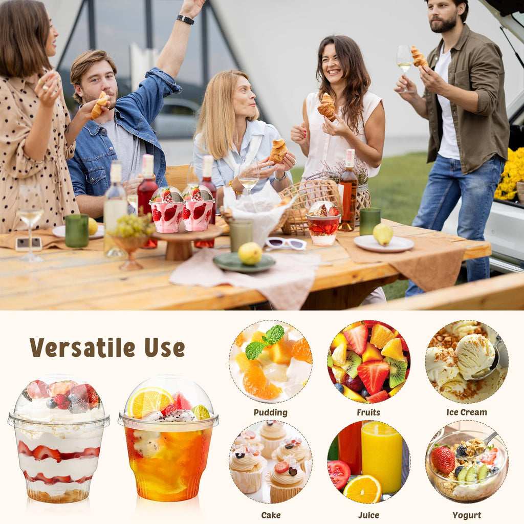 100 Pcs 12 oz Clear Plastic Dessert Cups with Dome Lids No Hole, Disposable Plastic Yogurt Parfait Cup, Crystal PET Fruits Cups with Lid for Pudding Ice Cream Snack Jello Party Birthday Wedding