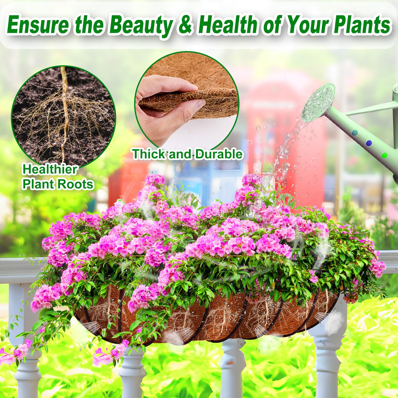 Remiawy Coco Liners for Planters 30 Inch, 2 Packs Natural Coconut Fiber Coir Flower Basket Window Box Liners, Trough Planter Insert for Outdoor Plant Large Pots Garden Fence Decoration