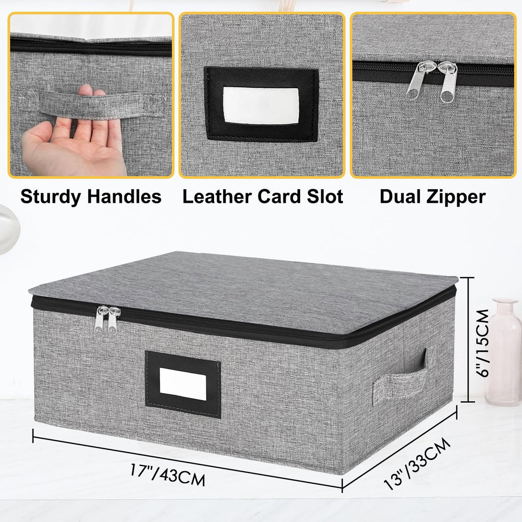 Coffee Mug Storage Box with Dividers, Durable China Storage Containers for Coffee Mugs, Tea Cups Storage Organizer with Lid, Handles, Label Window, Holds 12 Mugs, Hard Shell and Stackable