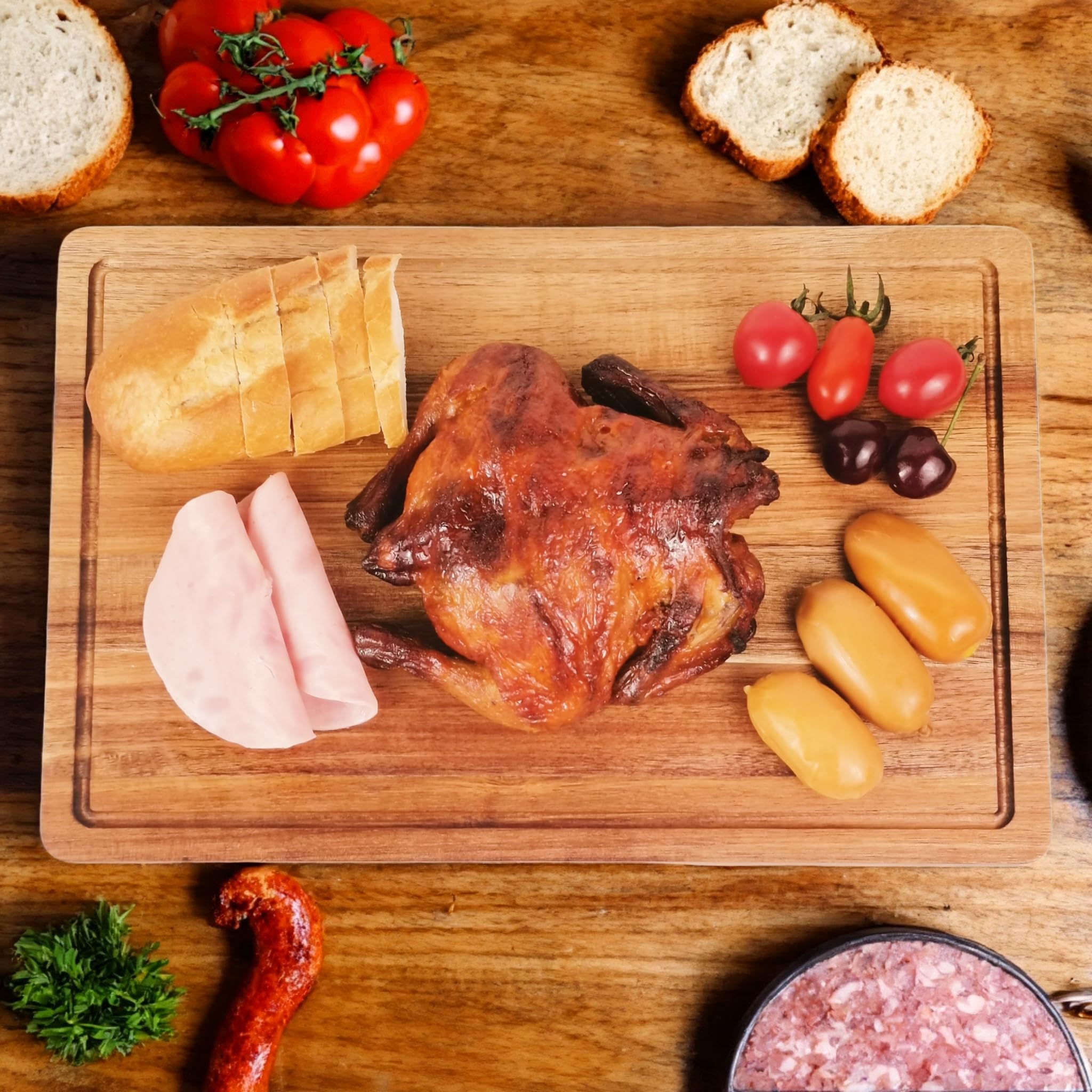 Wood Cutting Boards with Juice Groove (15'' x 10''), Acacia Wood Cutting Board for Kitchen, Wooden Cutting Board for Meat, Cheese, Fruits, and Vegetables (1, Acacia Wood Color, 15'' x 10'')