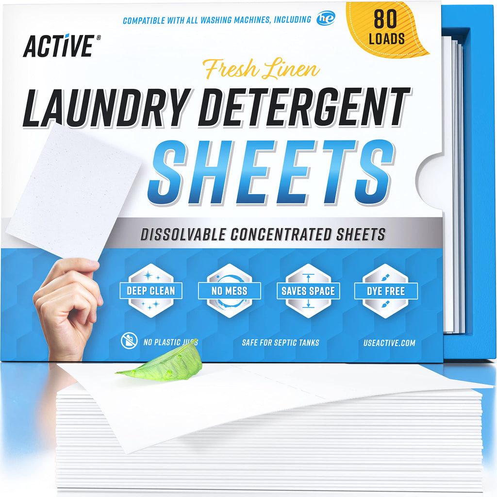 Laundry Detergent Sheets Eco Washing Strips - 80 Loads, Liquidless Fresh Scented Clothes Washer Sheet, Zero Waste Travel Laundry Strip, Dissolvable Space Saving Sheets for HE - Fresh Linen Scent