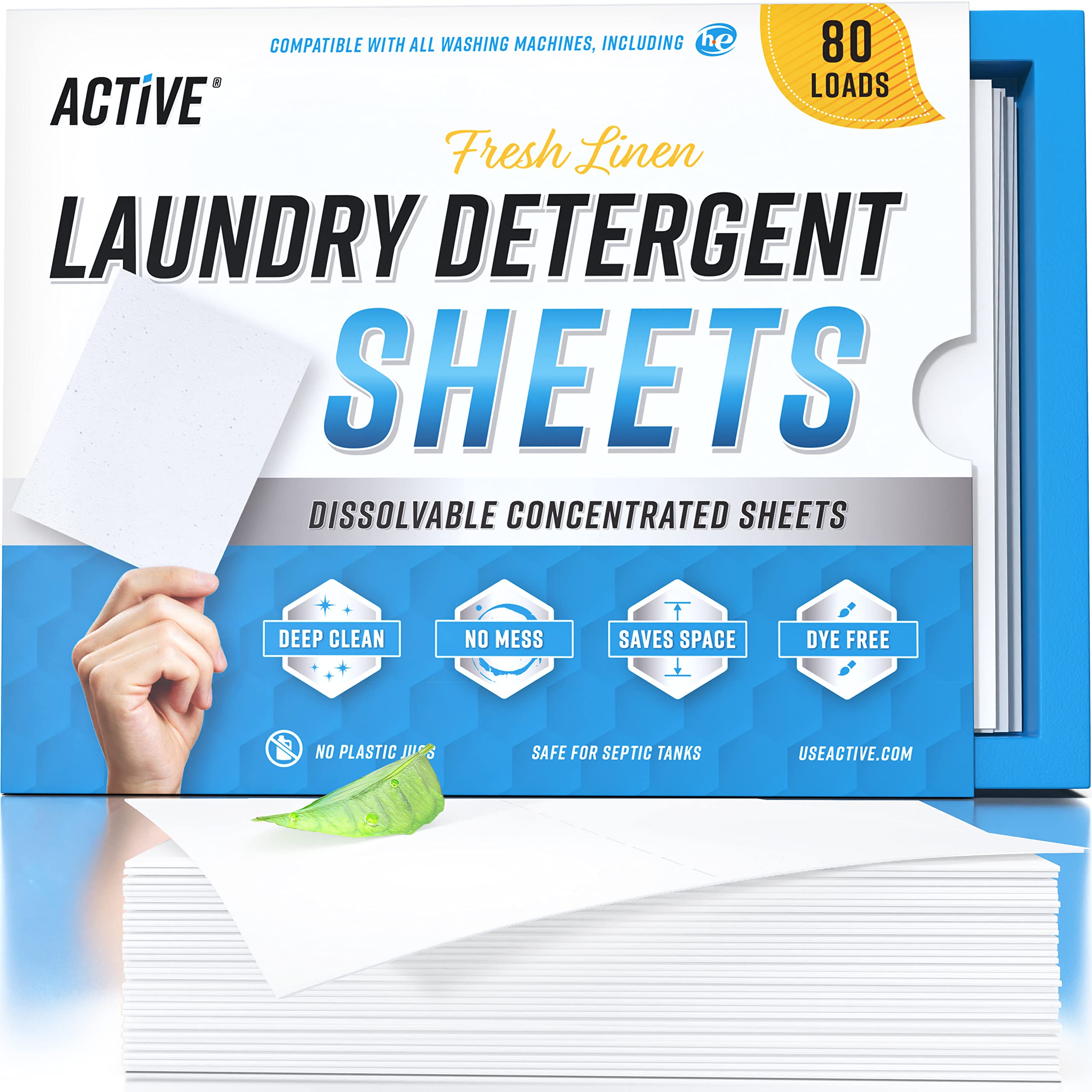 Laundry Detergent Sheets Eco Washing Strips - 80 Loads, Liquidless Fresh Scented Clothes Washer Sheet, Zero Waste Travel Laundry Strip, Dissolvable Space Saving Sheets for HE - Fresh Linen Scent