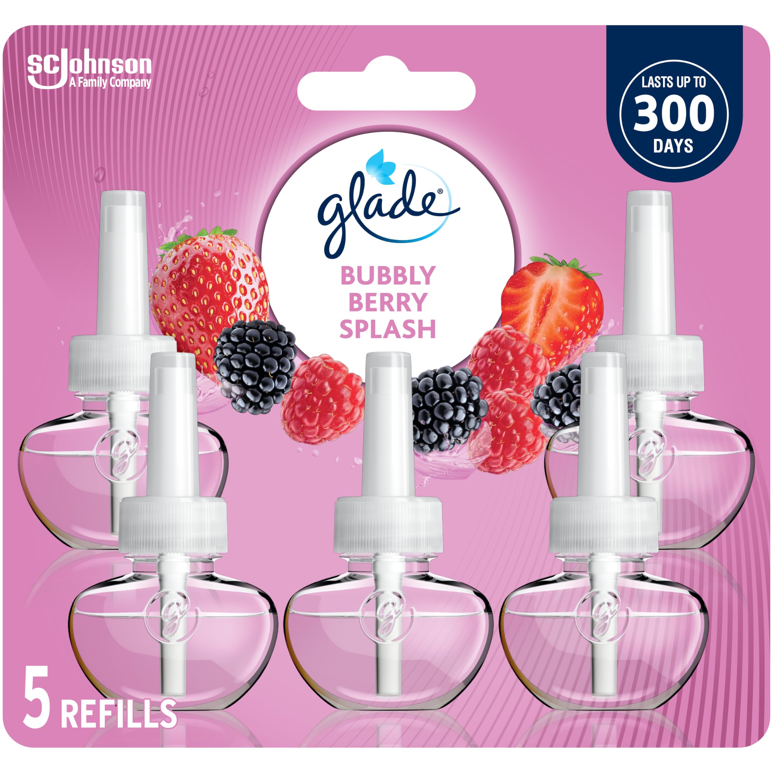 Glade PlugIns Air Freshener Refill, Scented and Essential Oils for Bathroom and Home Fragrance, Bubbly Berry Splash, 5 Count