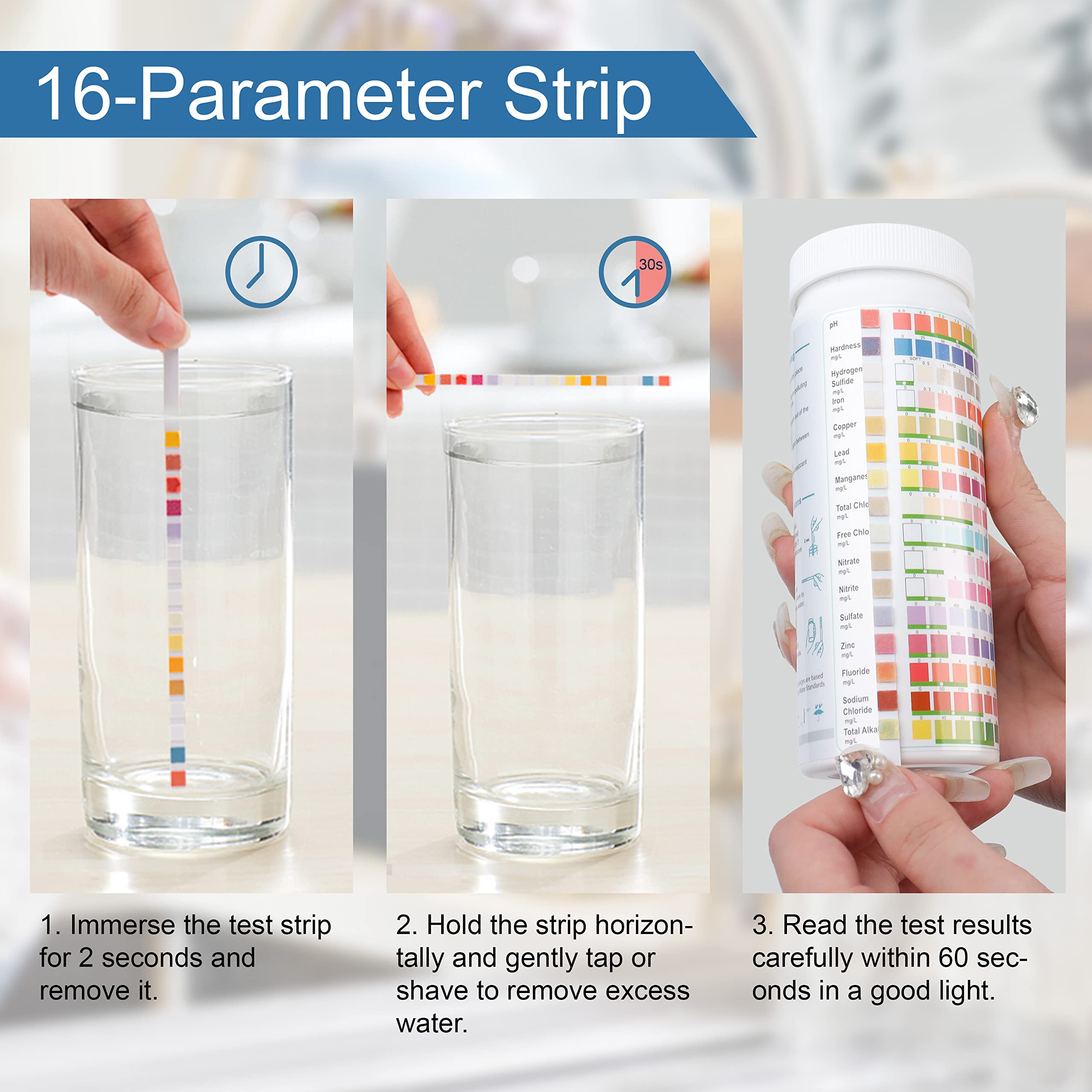 Drinking Water Test Kit, LAWNFUL 17 in 1 Tap & Well Water Test Kit,100 Water Strips+ 2 Bacteria Tests, High Precision Home Water Test Kit Detect Bacteria, pH, Copper, Lead, Iron, Hardness and More