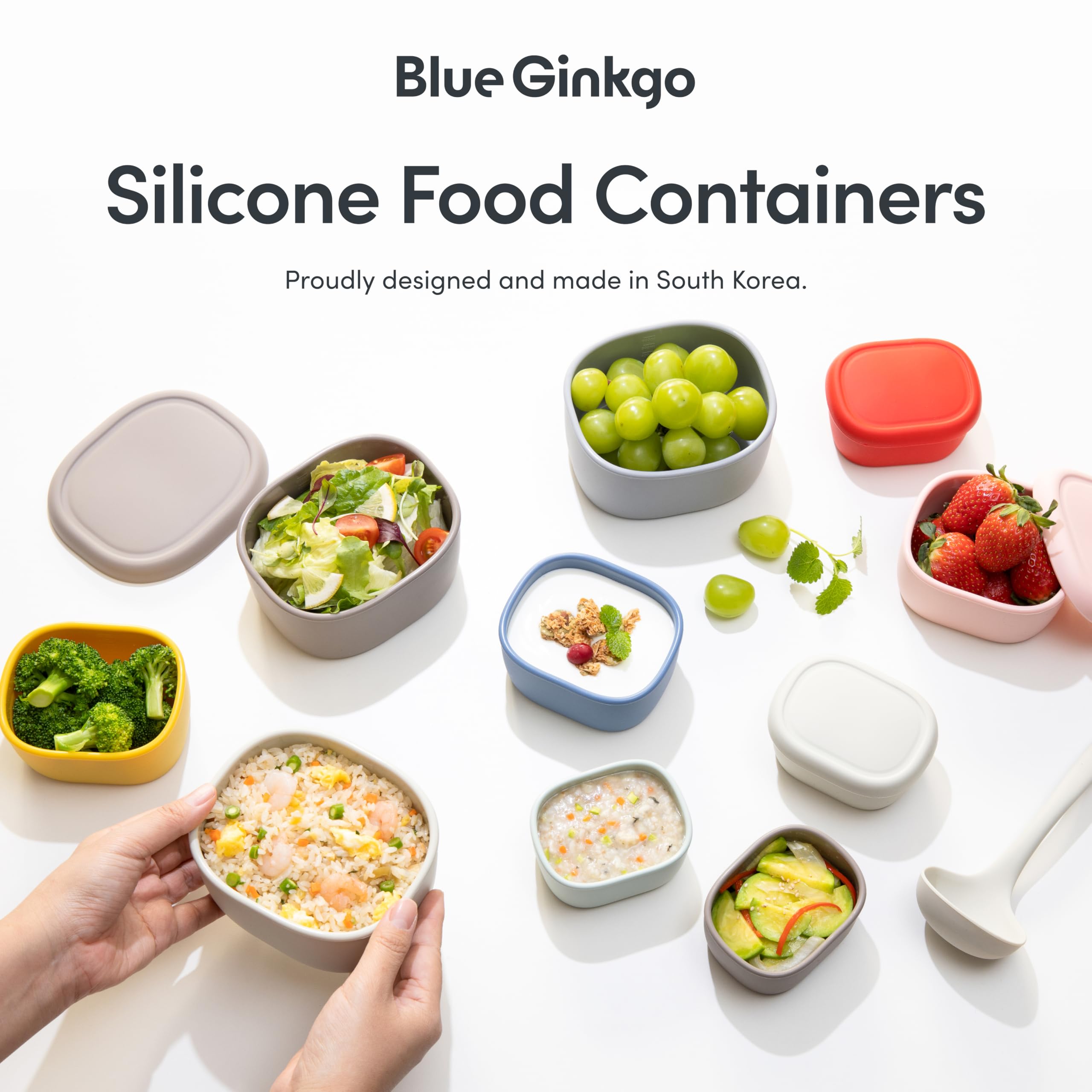 BLUE GINKGO Nesting Silicone Containers - Set of 3 Silicone Food Storage Containers | Made in Korea, BPA Free, Airtight, Dishwasher and Freezer Safe (200ml, 300ml, 600 ml) - Green