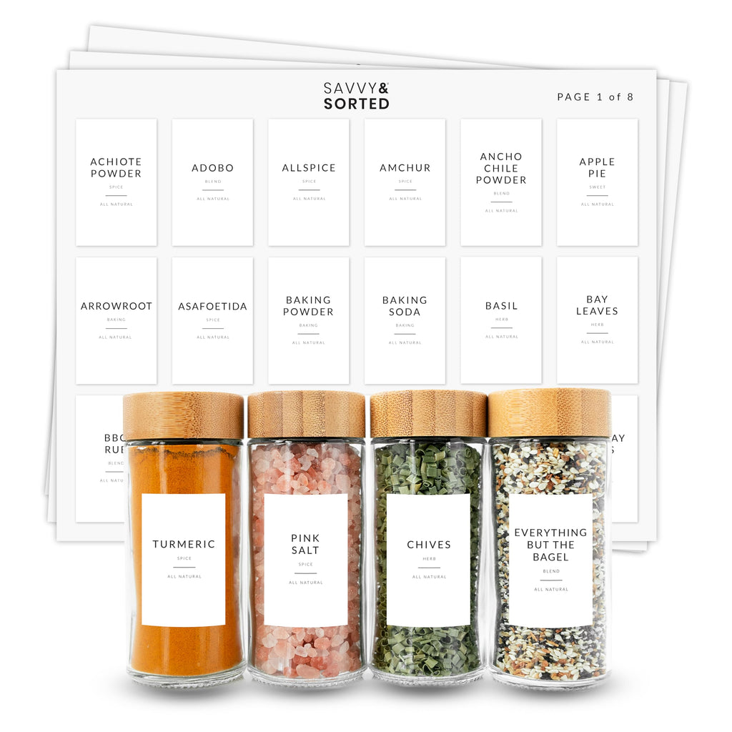 Minimalist Spice Jar Labels – 146 Preprinted Stickers for Spice, Herb & Seasoning Containers – Kitchen Pantry Organization