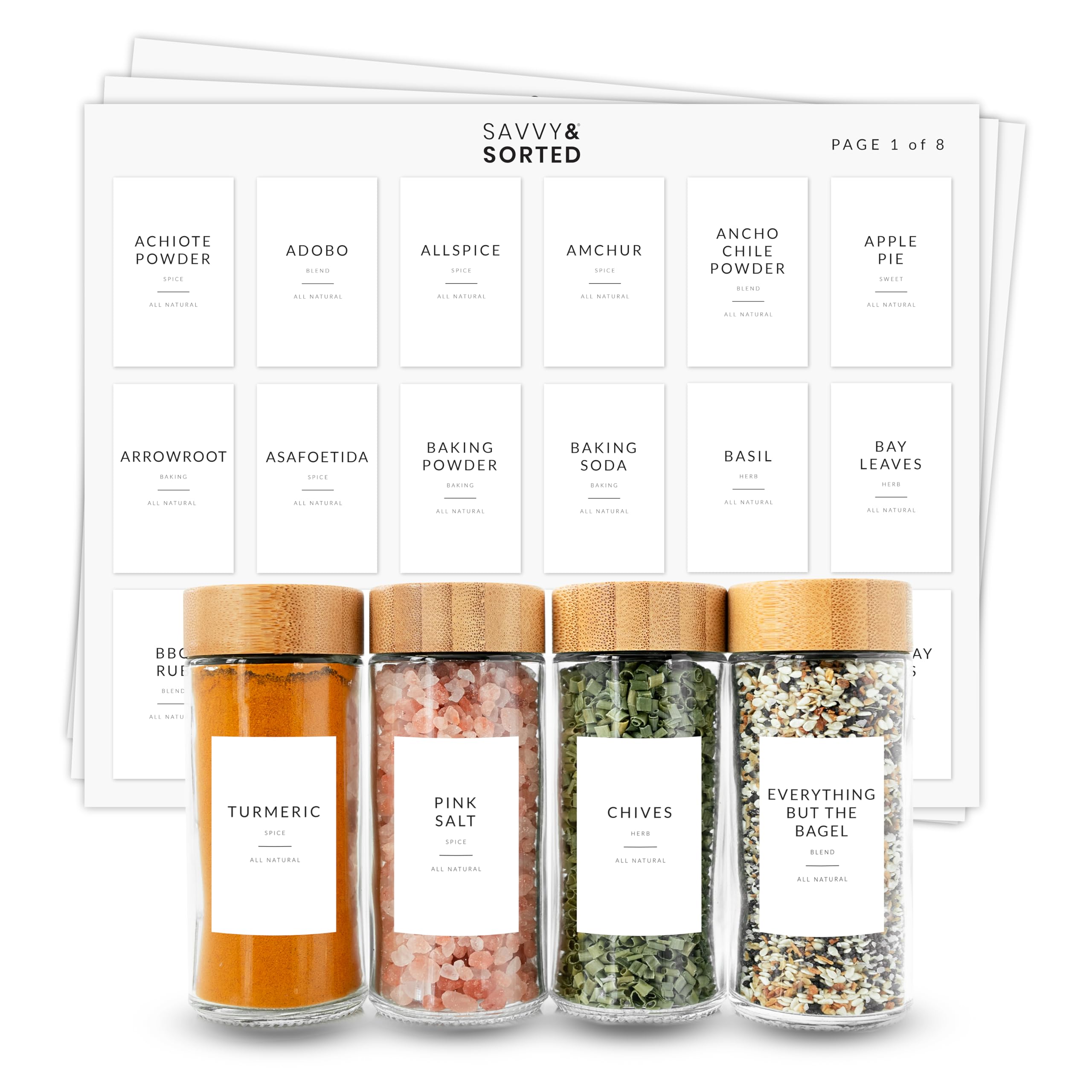 Minimalist Spice Jar Labels – 146 Preprinted Stickers for Spice, Herb & Seasoning Containers – Kitchen Pantry Organization