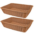 Yarlung 2 Pack Woven Bread Basket, Plastic Wicker Fruit Baskets 15.7 x 11.4 Inch, Imitation Rattan Food Serving Trays for Vegetables, Kitchen, Restaurant, Outdoor, Brown