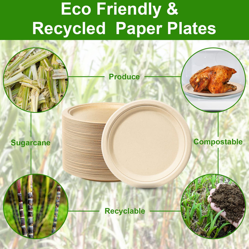 Paper Plates 9 Inch, 150 Pack Compostable Plates Eco Friendly Disposable Plates, Heavy Duty Paper Plates, Brown Paper Plates for Party