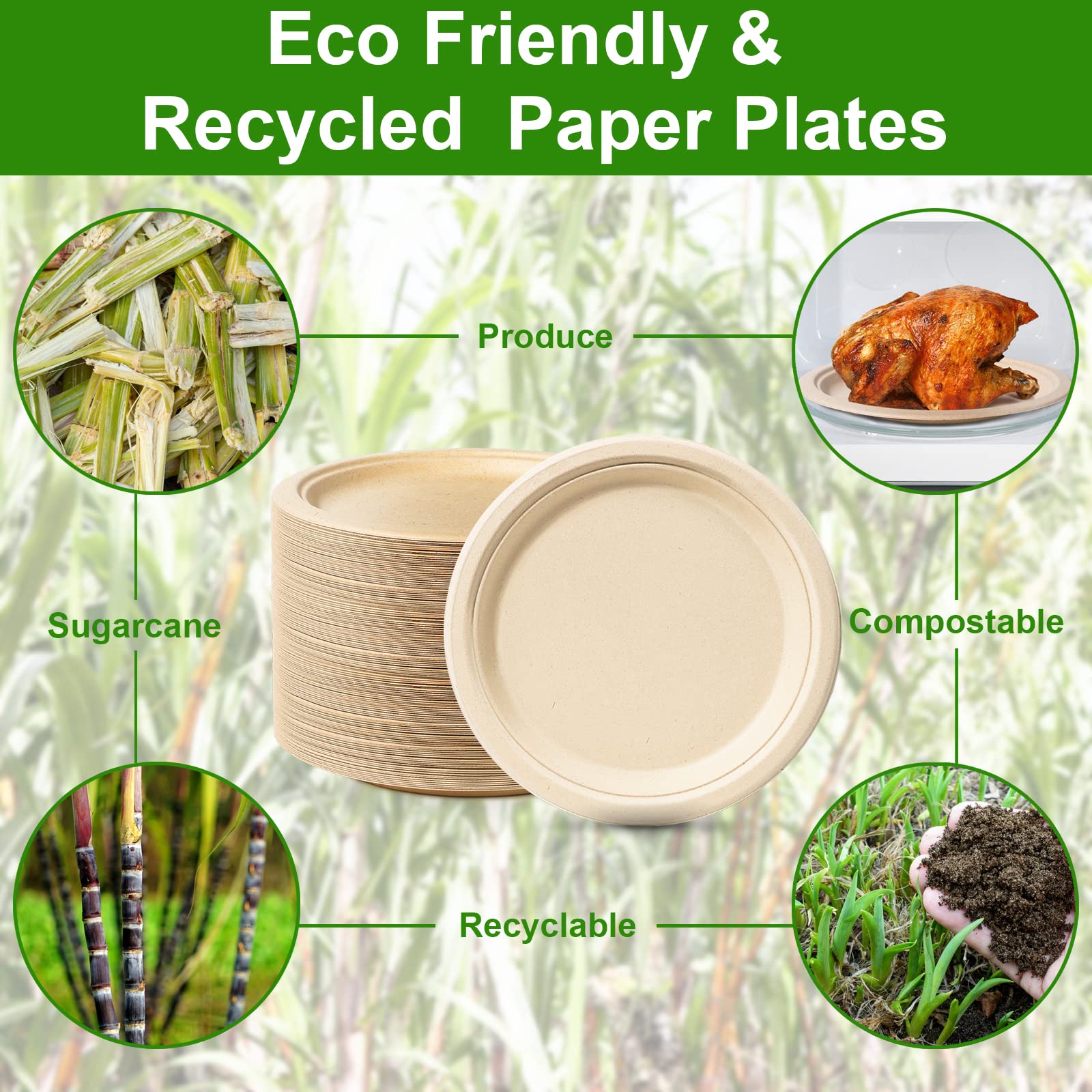 Paper Plates 9 Inch, 150 Pack Compostable Plates Eco Friendly Disposable Plates, Heavy Duty Paper Plates, Brown Paper Plates for Party