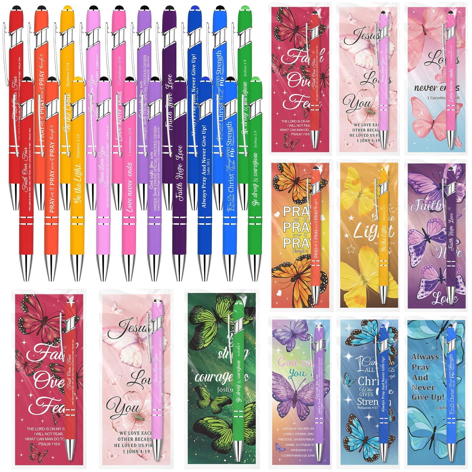 20 Sets Inspirational Bible Verse Pens Bulk Gifts Christian Pen with Butterfly Scripture Bookmarks Religious Favors Prayers Church Items Gift Black Ink Pen for Women Men Teacher Staff Office