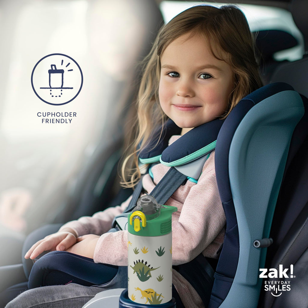 Zak Designs Sanrio Sage Kids Water Bottle for School or Travel, 14oz Stainless Steel Water Bottle with Straw, Handle, and Leak-Proof, Pop-Up Spout Cover (Hello Kitty)