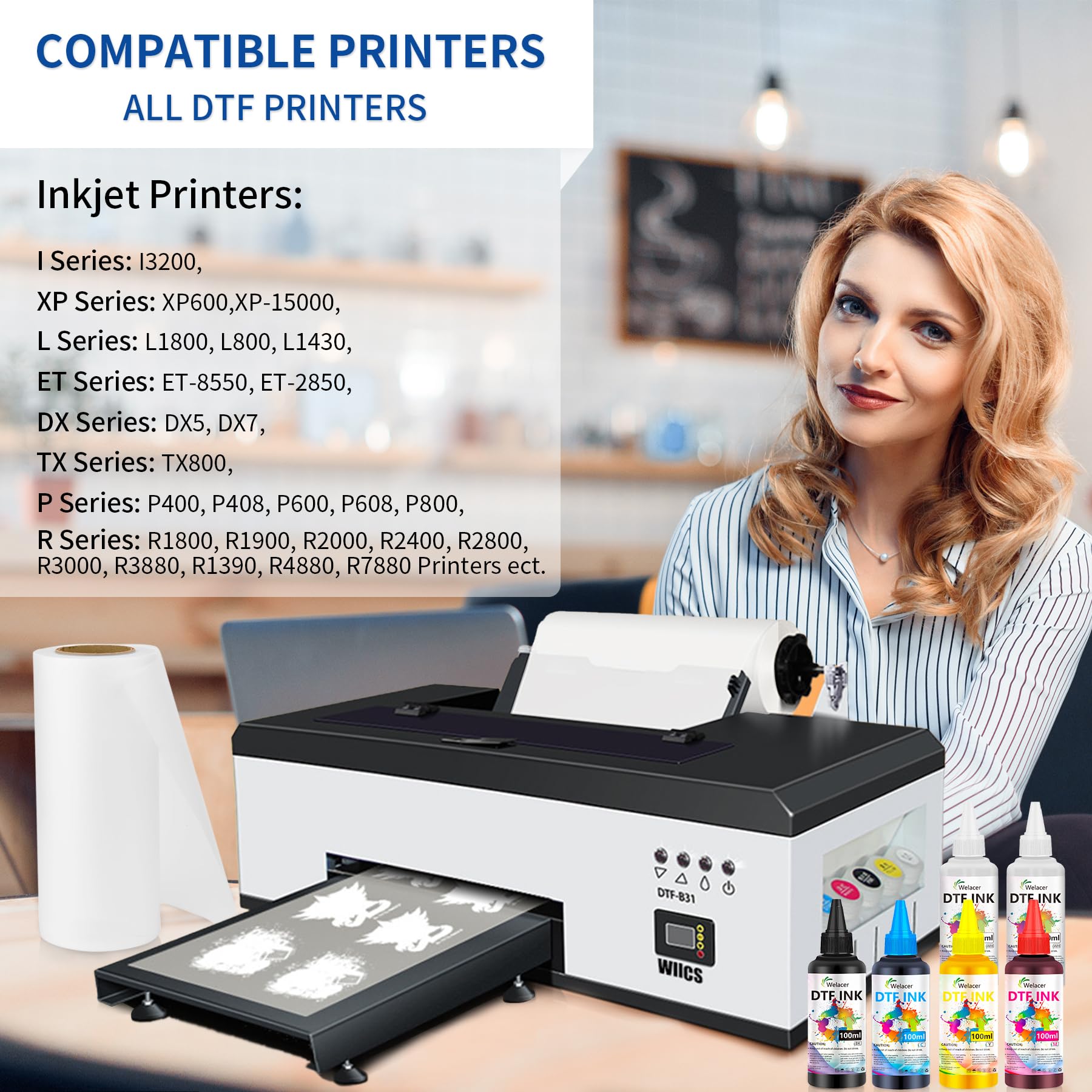 Welacer DTF Ink White 500ml - Premium Heat Transfer Ink Conversion Kit Refill for I3200, XP600, R1390,L1800, ET2800 ET8500 R2400, L800, 1430, P400, P800, XP-15000 All DTF Printers,for DTF Film