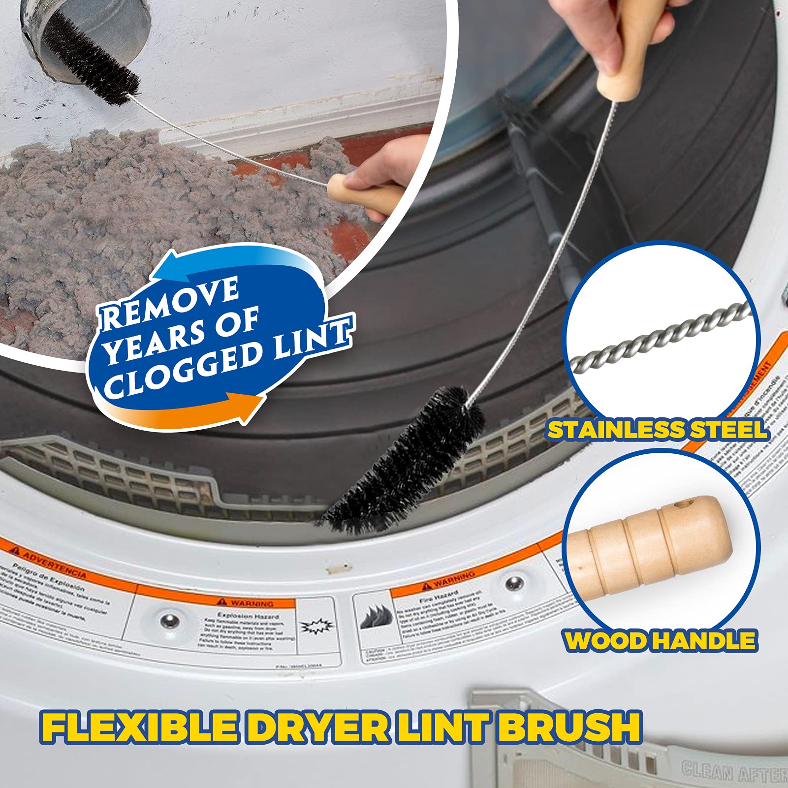 Holikme Dryer Vent Cleaning Kit, Dryer Vent Cleaner Lint Vacuum Attachment and Flexible Lint Brush, Vacuum Hose Attachment Brush Lint Remover Power Washer, Blue