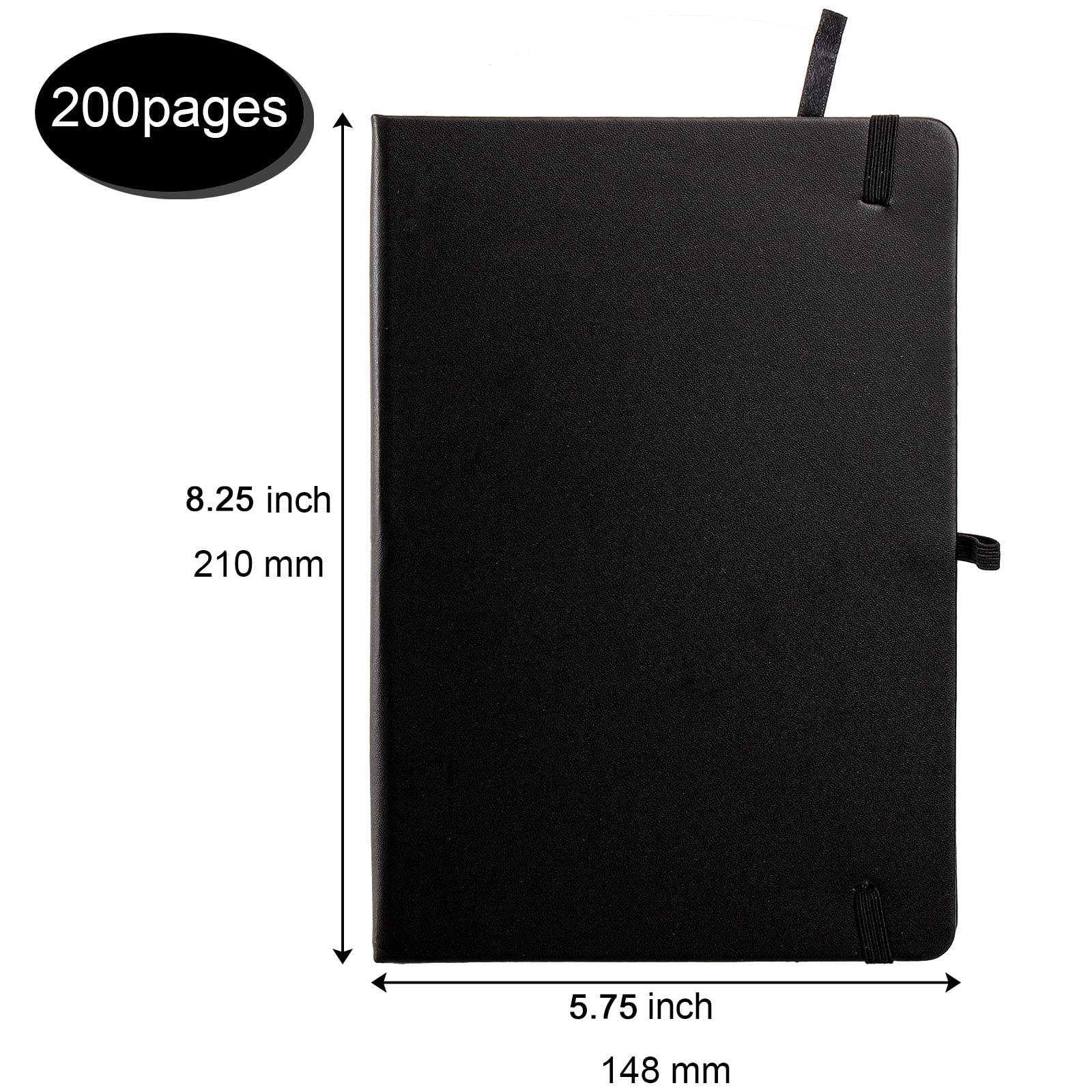 Coloch 6 Pack Ruled Notebook, A5 Black Hardcover Notebook with 200 Pages, Classic Lined Journal Pocket with 200 Pages and Pen Loop for School, College, Office, Business, 5.75" x 8.25"