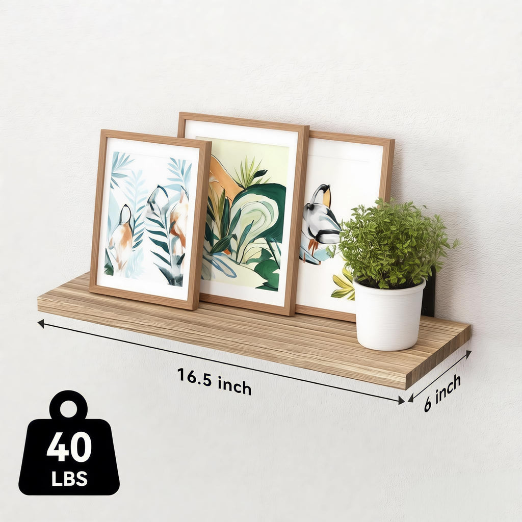 Wood Floating Shelves Set of 6, Shelves for Wall Decor, Farmhouse Shelf for Bedroom, Bathroom Storage Shelves, Book Shelves for Living Room - Rustic Brown