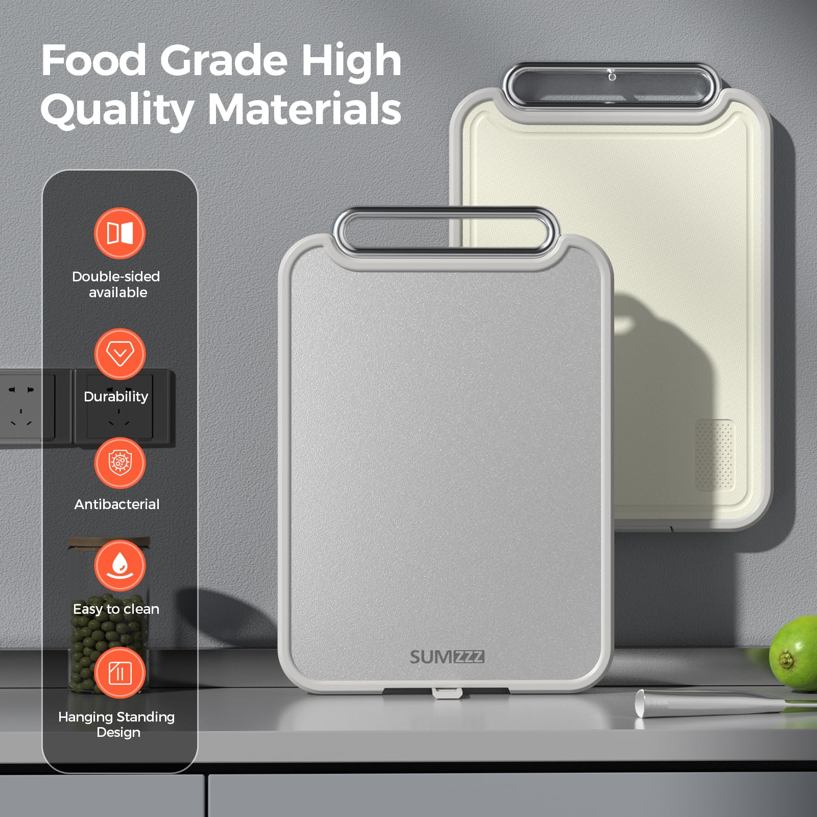 Sumzzz Stainless Steel Cutting Board for Kitchen, 2-in-1 Double-Sided Chopping Board, Dishwasher Safe, Food Grade Stainless Steel/PP, Easy to Clean, Large Size, Non-Slip, 16”×11”