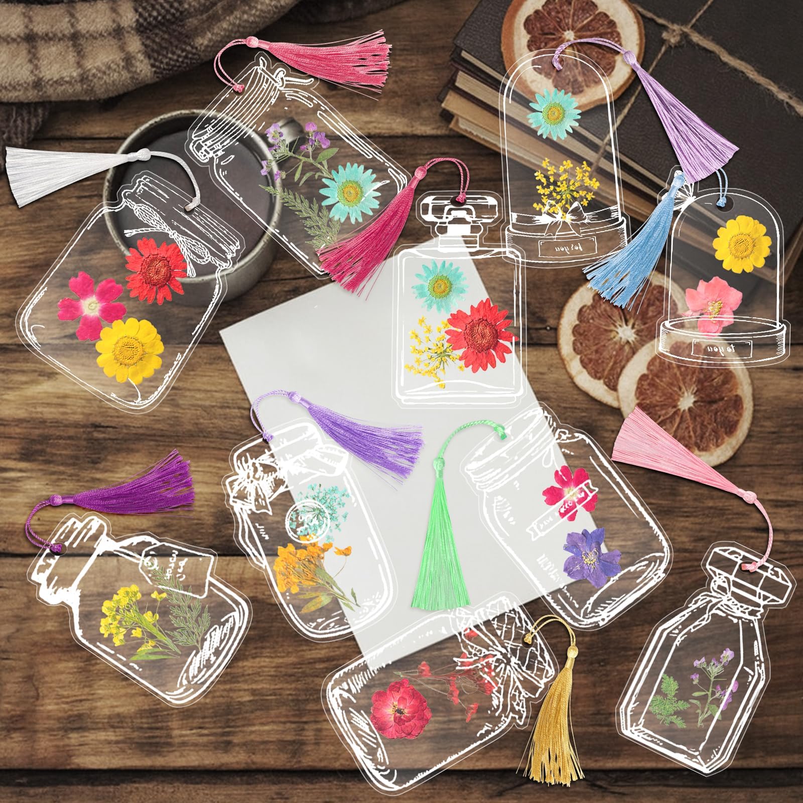 103PCS Bookmark Making Kit, Kaluofan DIY Bookmark Transparent Dried Flower Bookmarks Kit with Abundant Bottle Bookmarks Dried Flowers Tassels and Tweezer