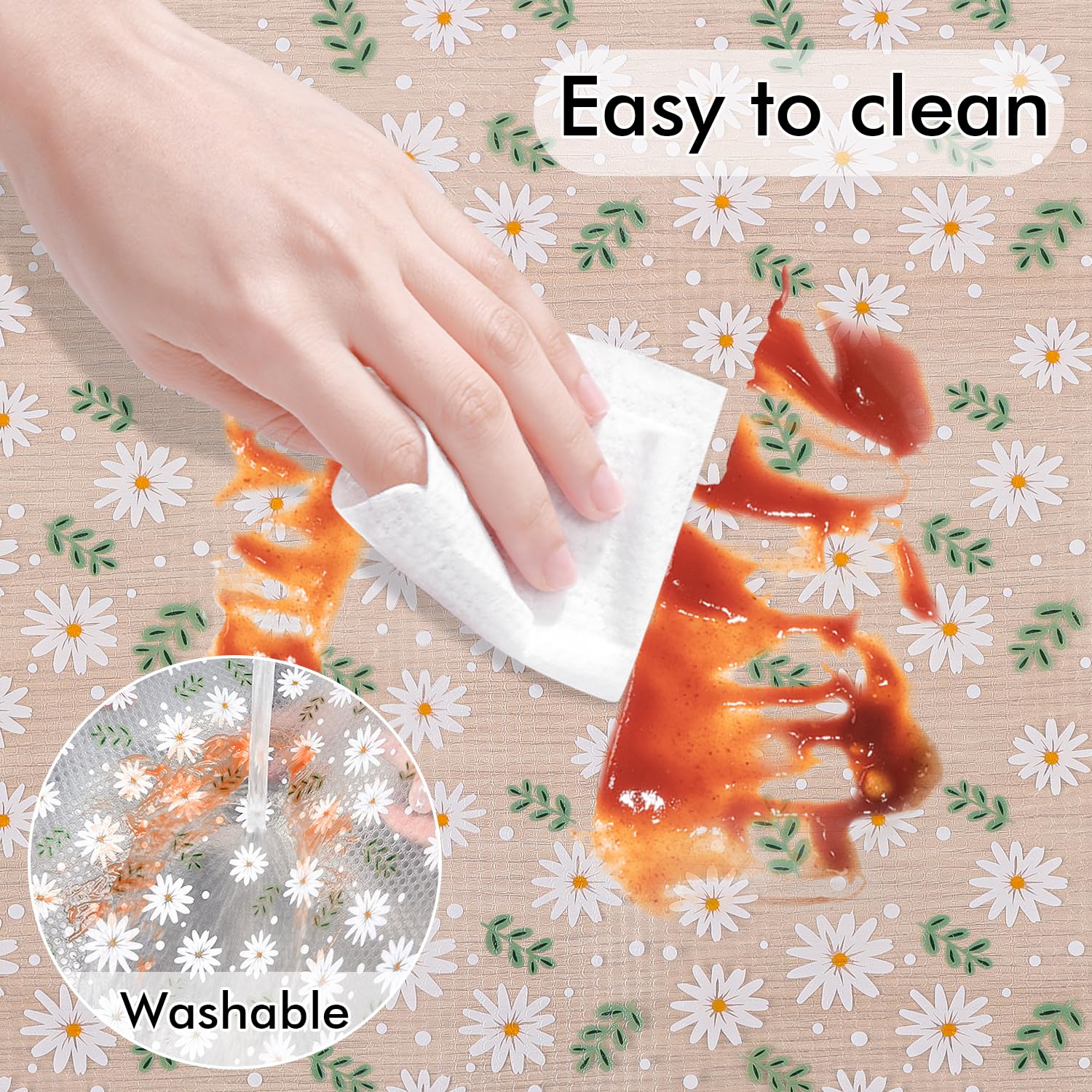 Arthome Shelf Liners 17Inch x 20FT Cupboard Liners, Non-Adhesive Cupboard Shelf Oil-Proof Waterproof, Non-Slip Drawer Liners EVA Plastic Kitchen Shelf for Fridge Cabinet (Daisy Green Leaves Dot)